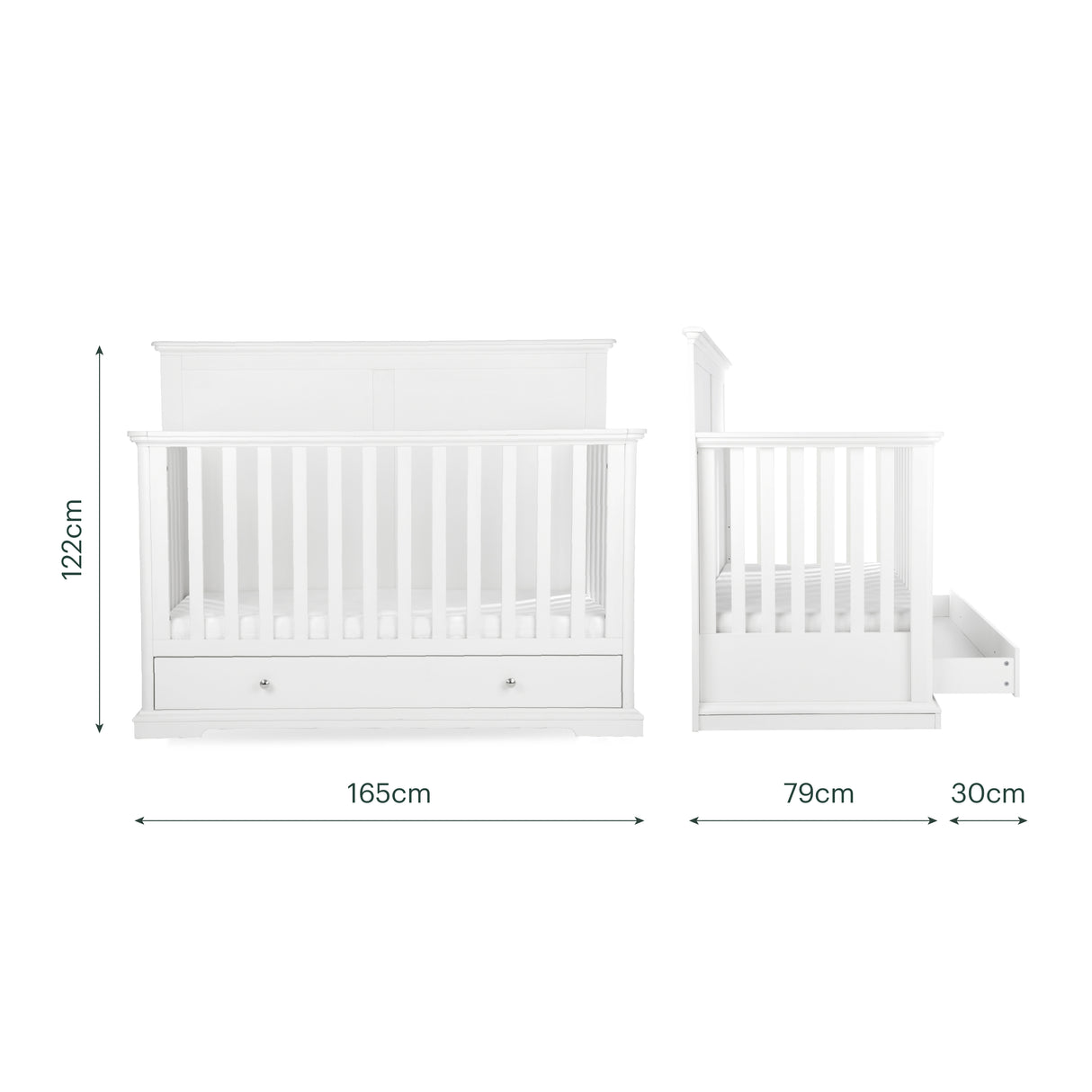 CuddleCo Beaumont Grand 2 Piece Nursery Furniture Set with Cot Bed and Dresser - White