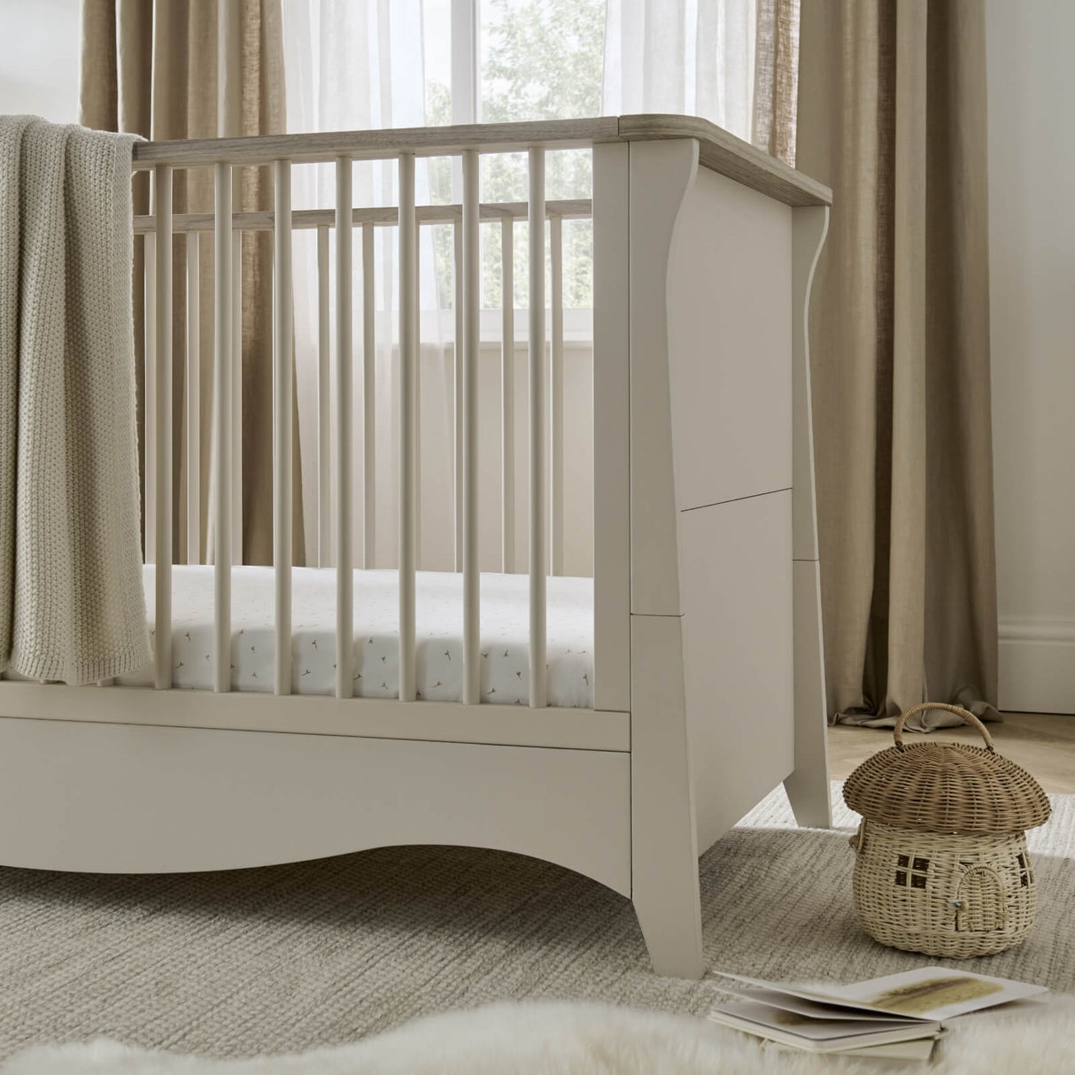 CuddleCo Clara Luxe 3 Piece Nursery Furniture Set with Cot Bed, Dresser & Wardrobe - Cashmere & Ash