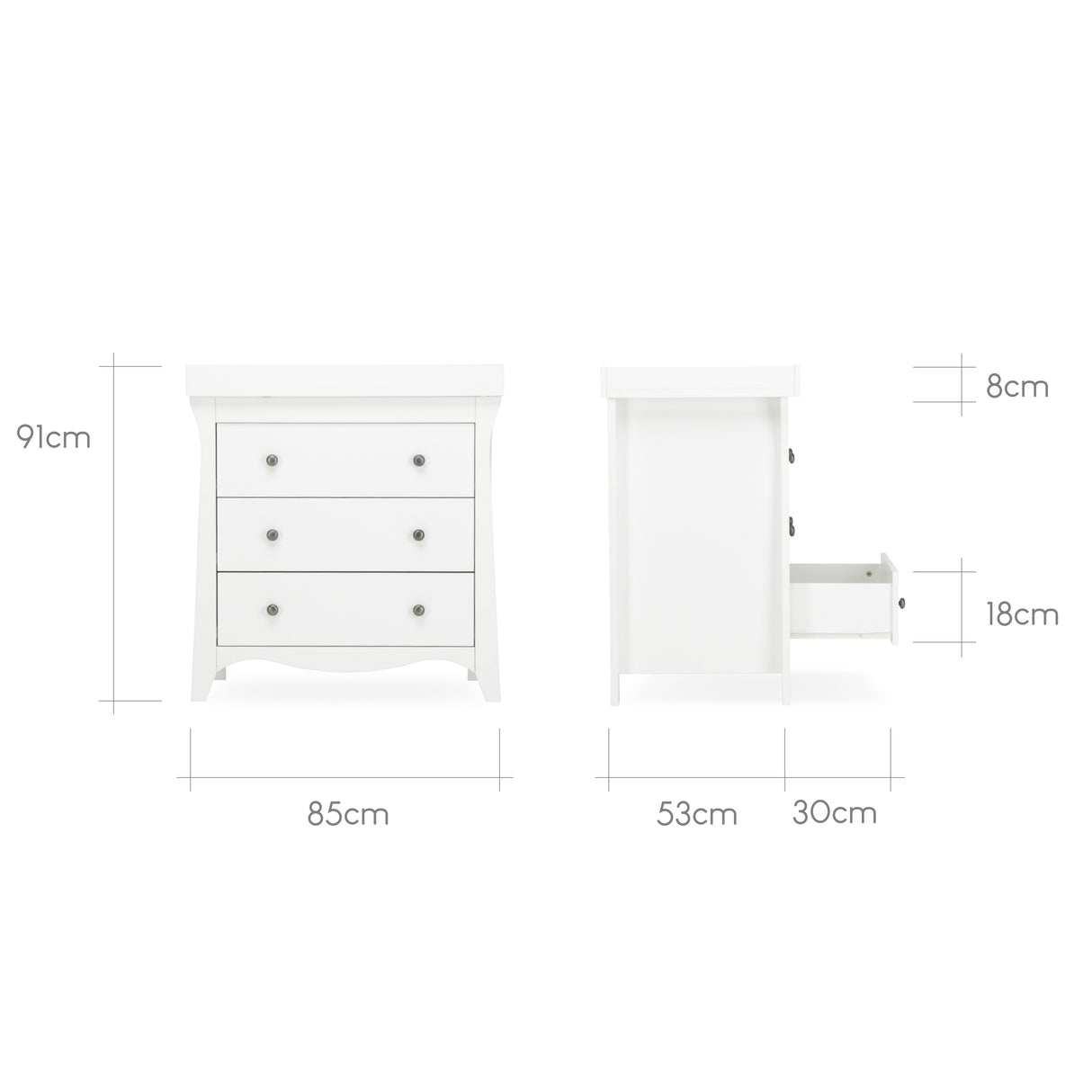 CuddleCo Clara 2 Piece Nursery Furniture Set with Cot Bed and Dresser - White