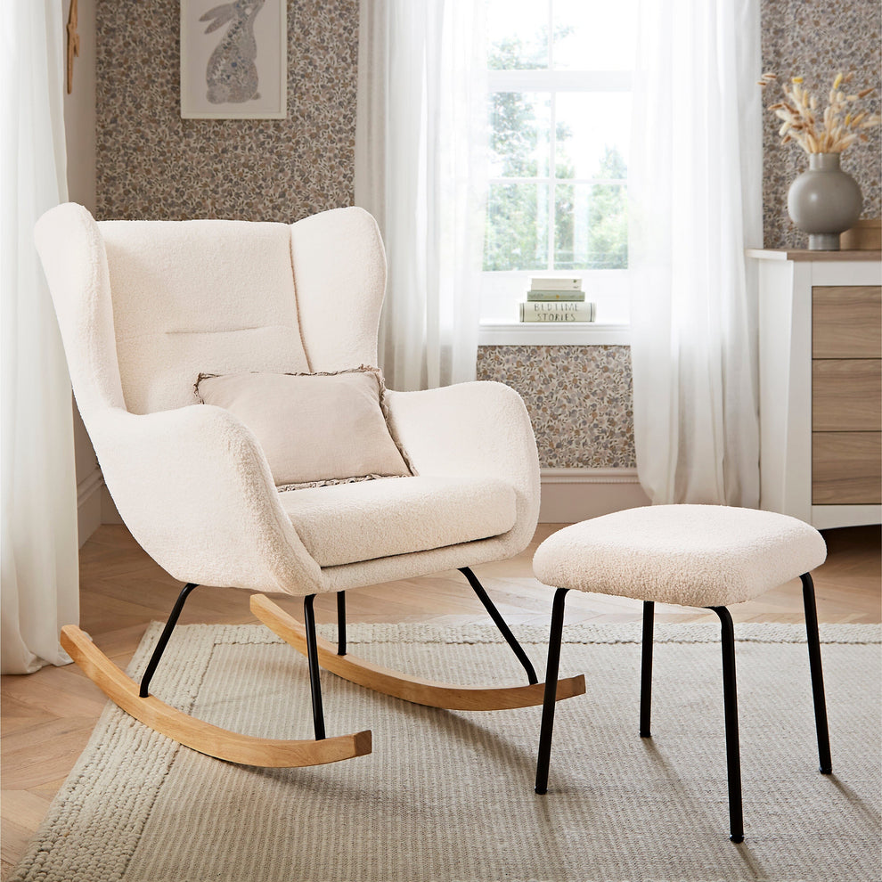 CuddleCo Marley Nursing Chair & Footstool - Teddy Light Beige