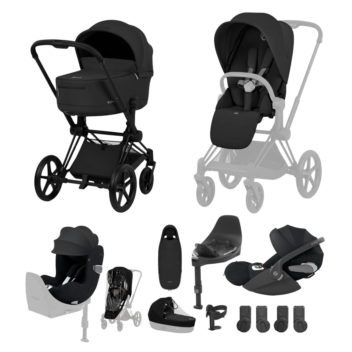 Cybex Priam 2026 Birth & Beyond Bundle with Cloud T, Sirona T & ISOFIX Base - Matt Black / Sepia Black