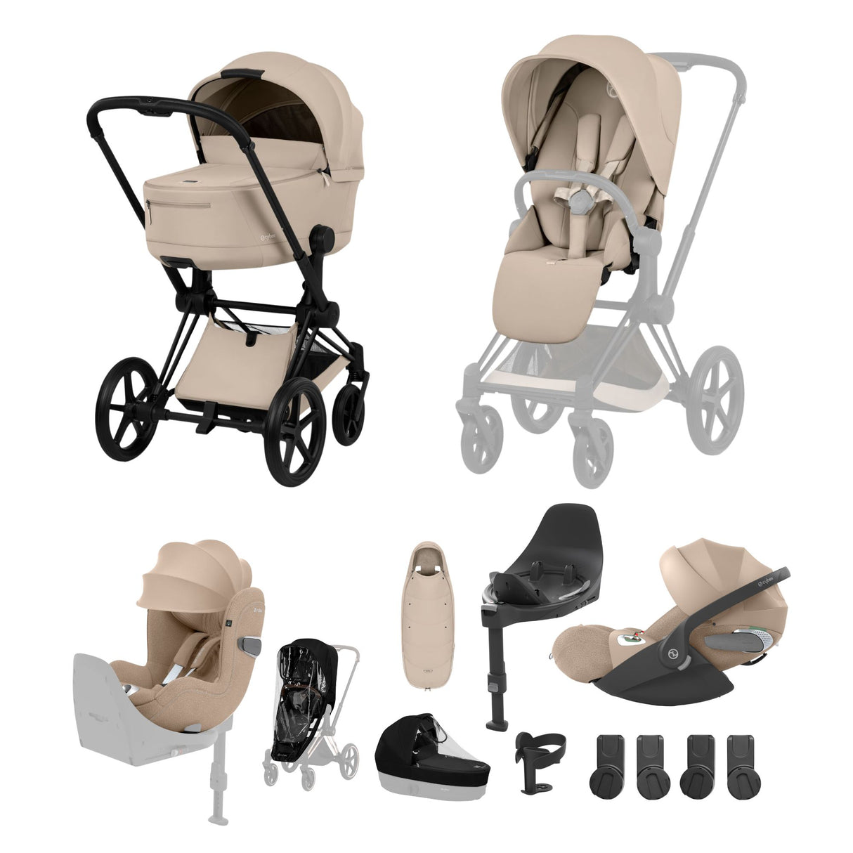 Cybex Priam 2026 Birth & Beyond Bundle with Cloud T, Sirona T & ISOFIX Base - Matt Black / Cozy Beige