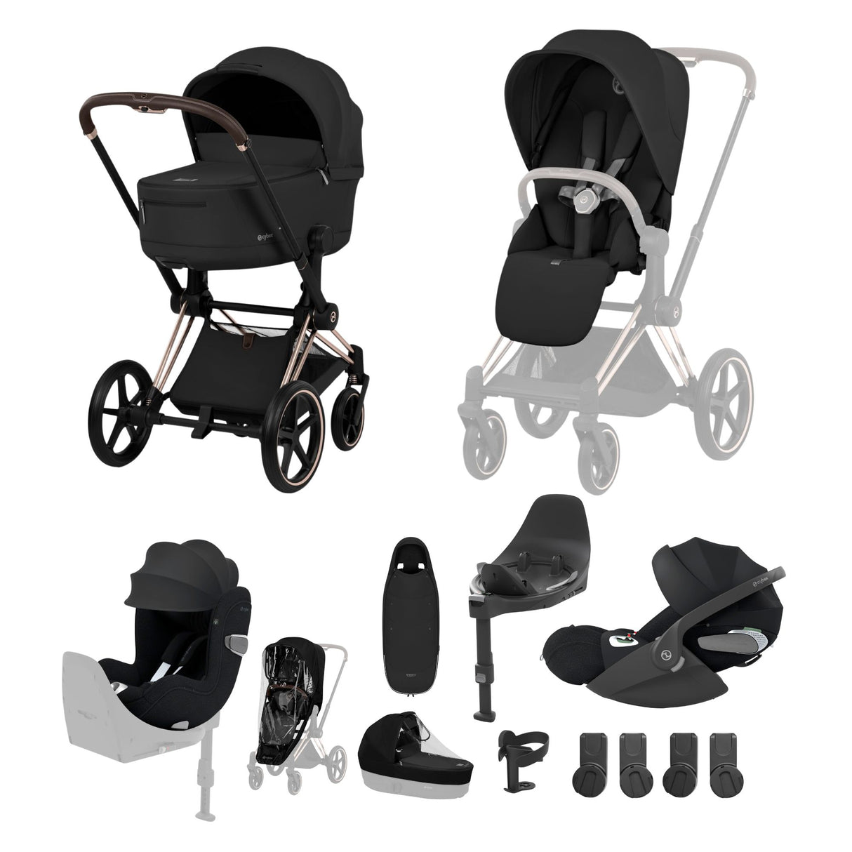 Cybex Priam 2026 Birth & Beyond Bundle with Cloud T, Sirona T & ISOFIX Base - Rose Gold / Sepia Black