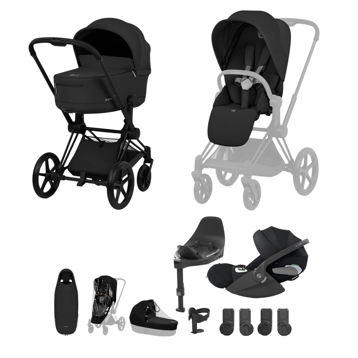 Cybex Priam 2026 Ultimate Accessory Bundle with Cloud T & ISOFIX Base - Matt Black / Sepia Black