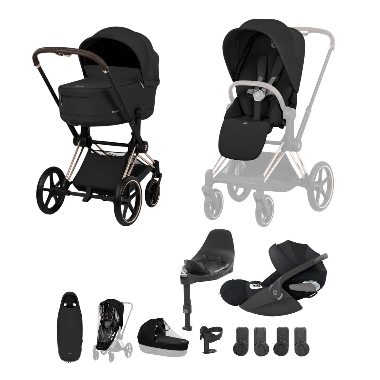 Cybex Priam 2026 Ultimate Accessory Bundle with Cloud T & ISOFIX Base - Rose Gold / Sepia Black