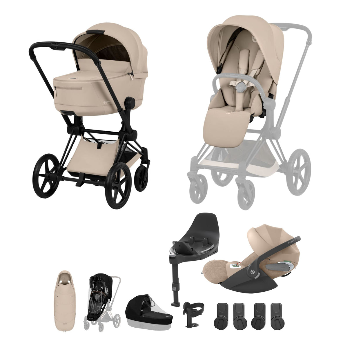 Cybex Priam 2026 Ultimate Accessory Bundle with Cloud T & ISOFIX Base - Matt Black / Cozy Beige