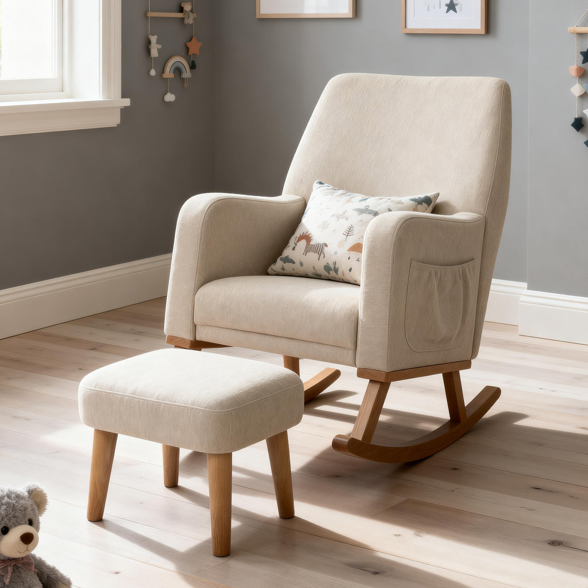 Babymore Callie Nursing Chair with Foot Stool - Oatmeal