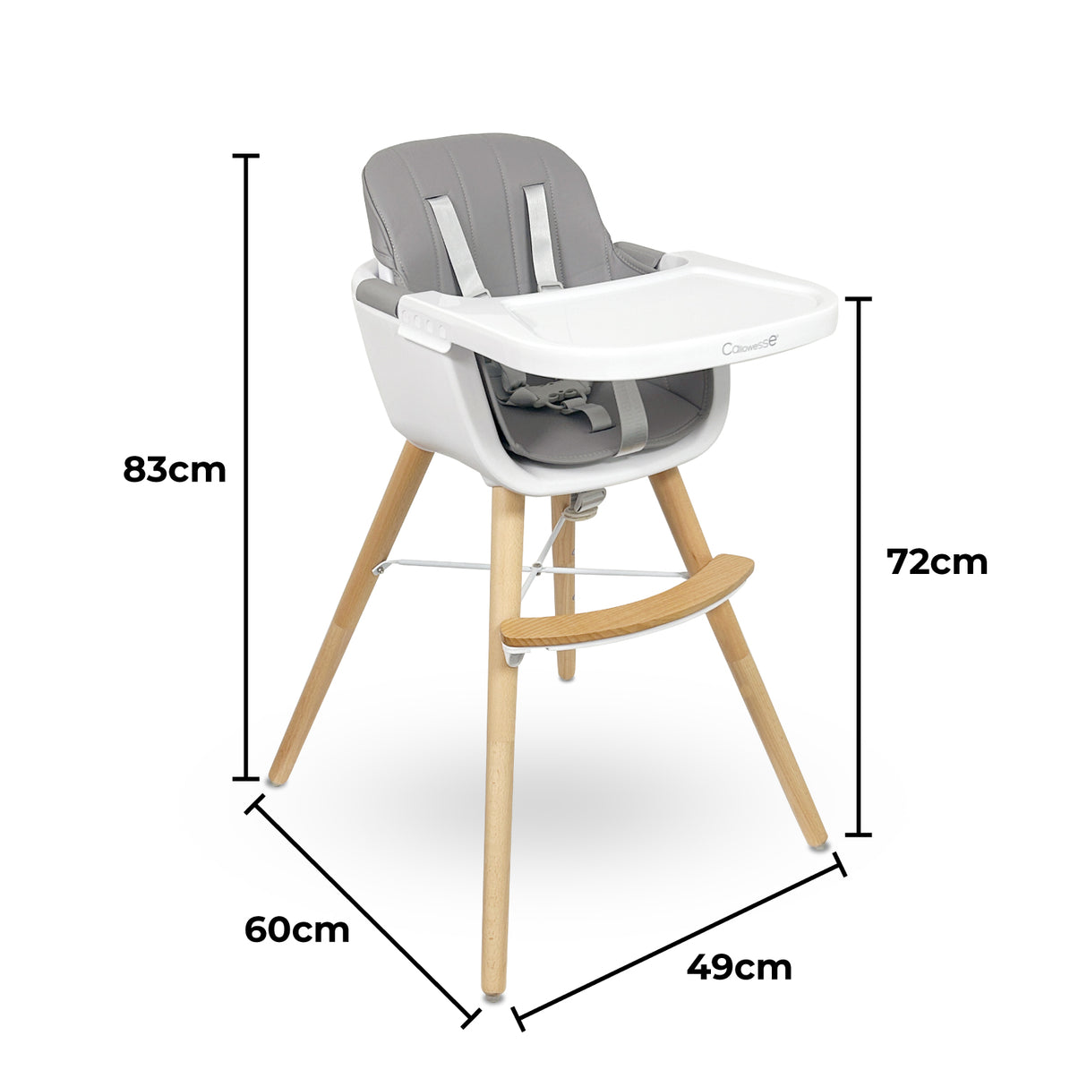 Callowesse Elata 3-In-1 Scandi Wooden Highchair – Grey