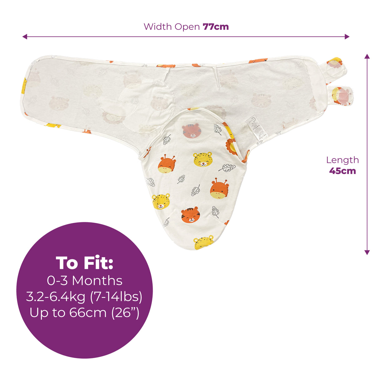 Callowesse Newborn Baby Swaddle 0-3 Months 0.5 TOG - Exotic Kingdom