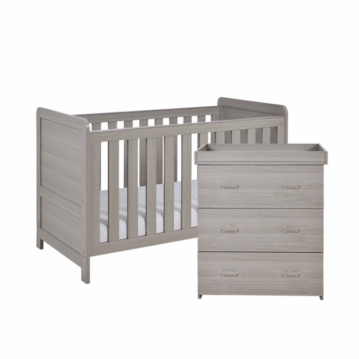Babymore Caro 2 Piece Nursery Furniture Set with Cot Bed & Dresser - Grey Wash