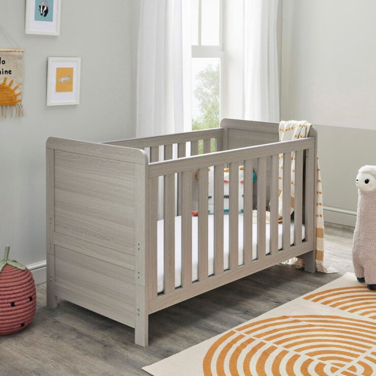 Babymore Caro 2 Piece Nursery Furniture Set with Cot Bed & Dresser - Grey Wash