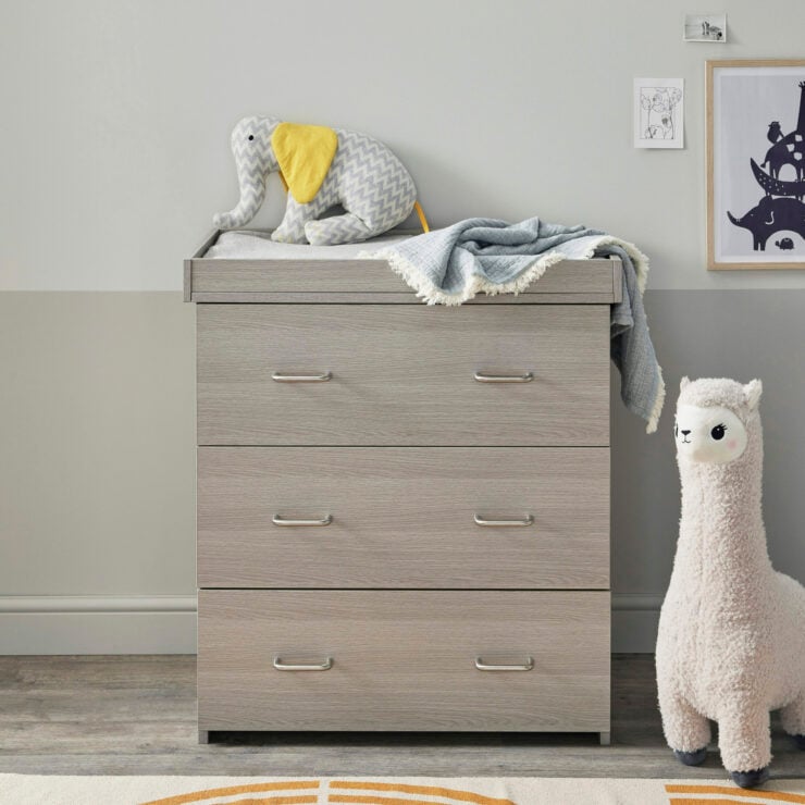 Babymore Caro 2 Piece Nursery Furniture Set with Cot Bed & Dresser - Grey Wash