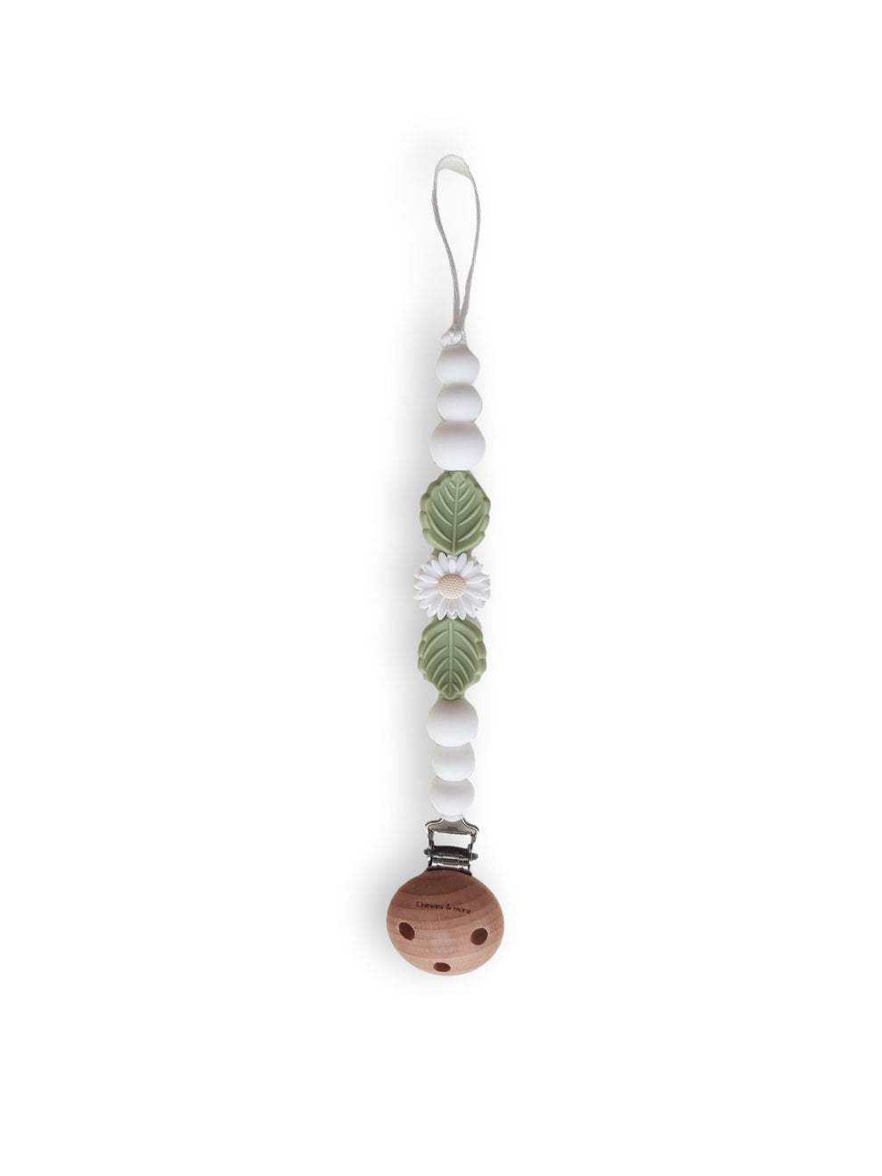 Chewies Silicone Daisy Pacifier Teething Clip - White