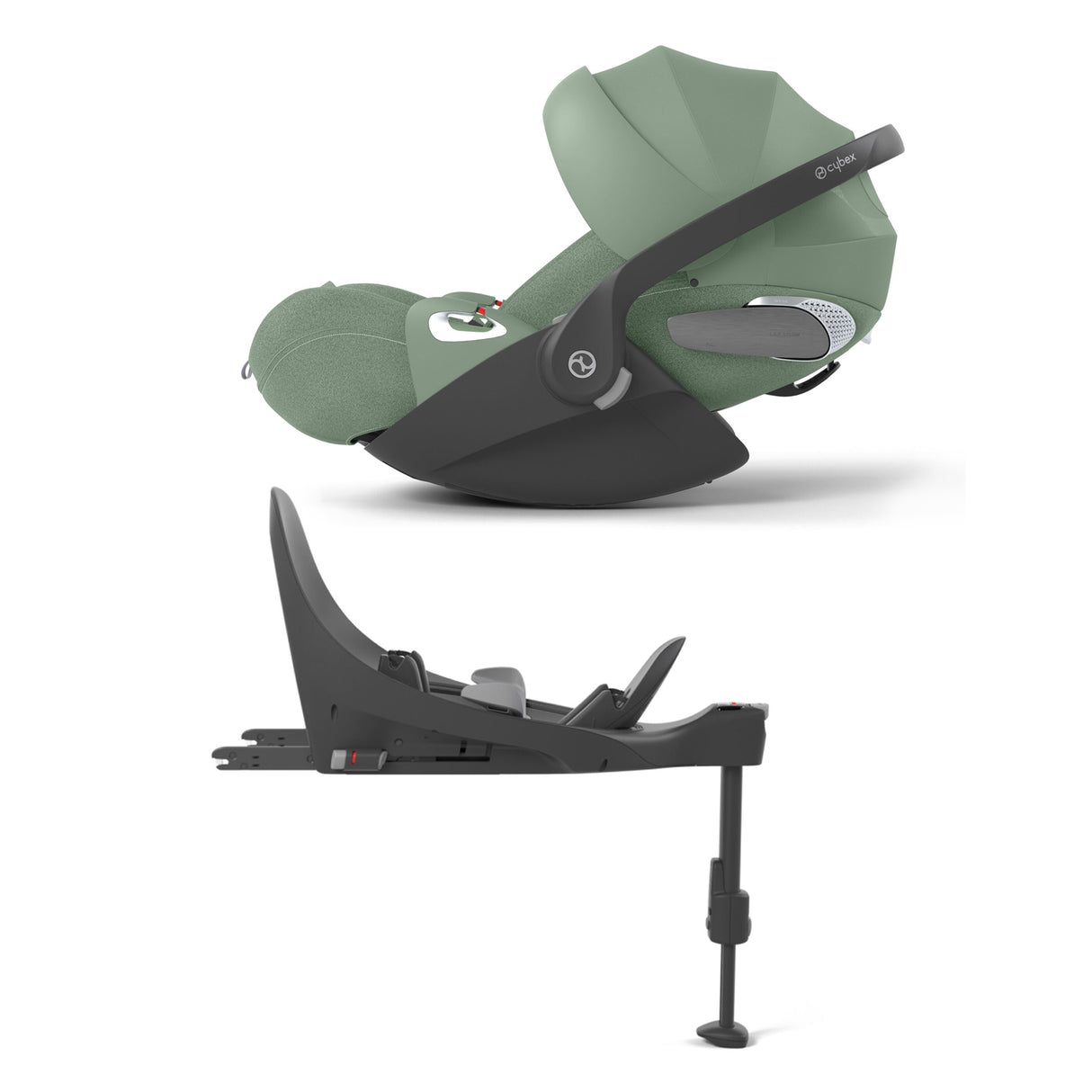 Cybex Priam Travel System with Accessories, Cloud T Car Seat & ISOFIX Base - Leaf Green / Rose Gold Frame