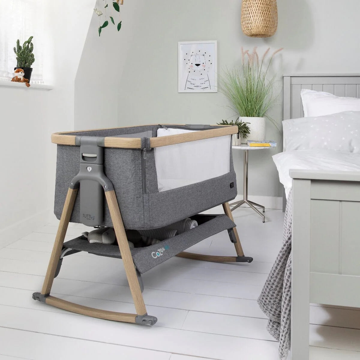 Tutti Bambini Cozee Air Bedside Crib - Oak & Charcoal