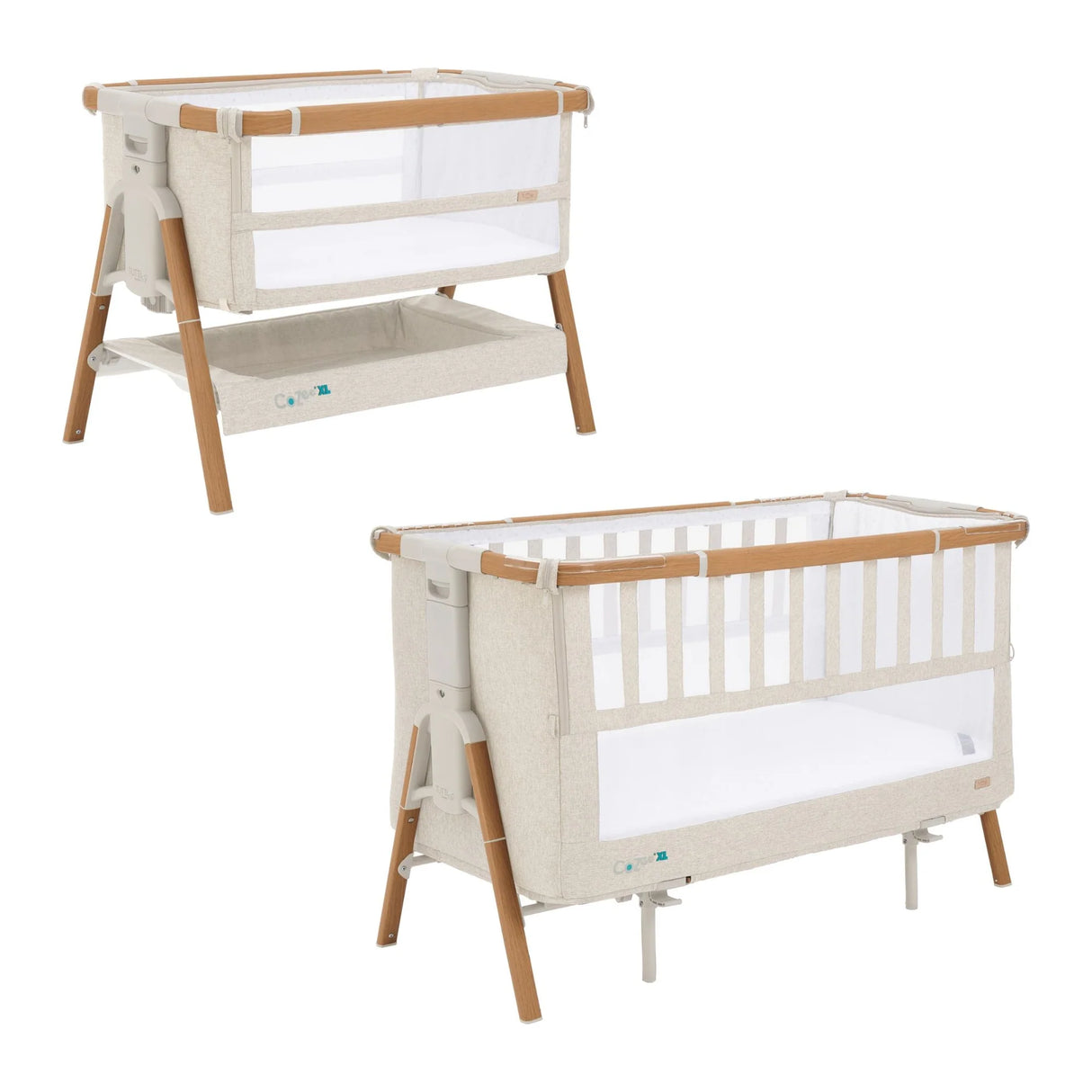 Tutti Bambini Cozee XL Bedside Crib & Cot - Scandinavian Walnut & Ecru