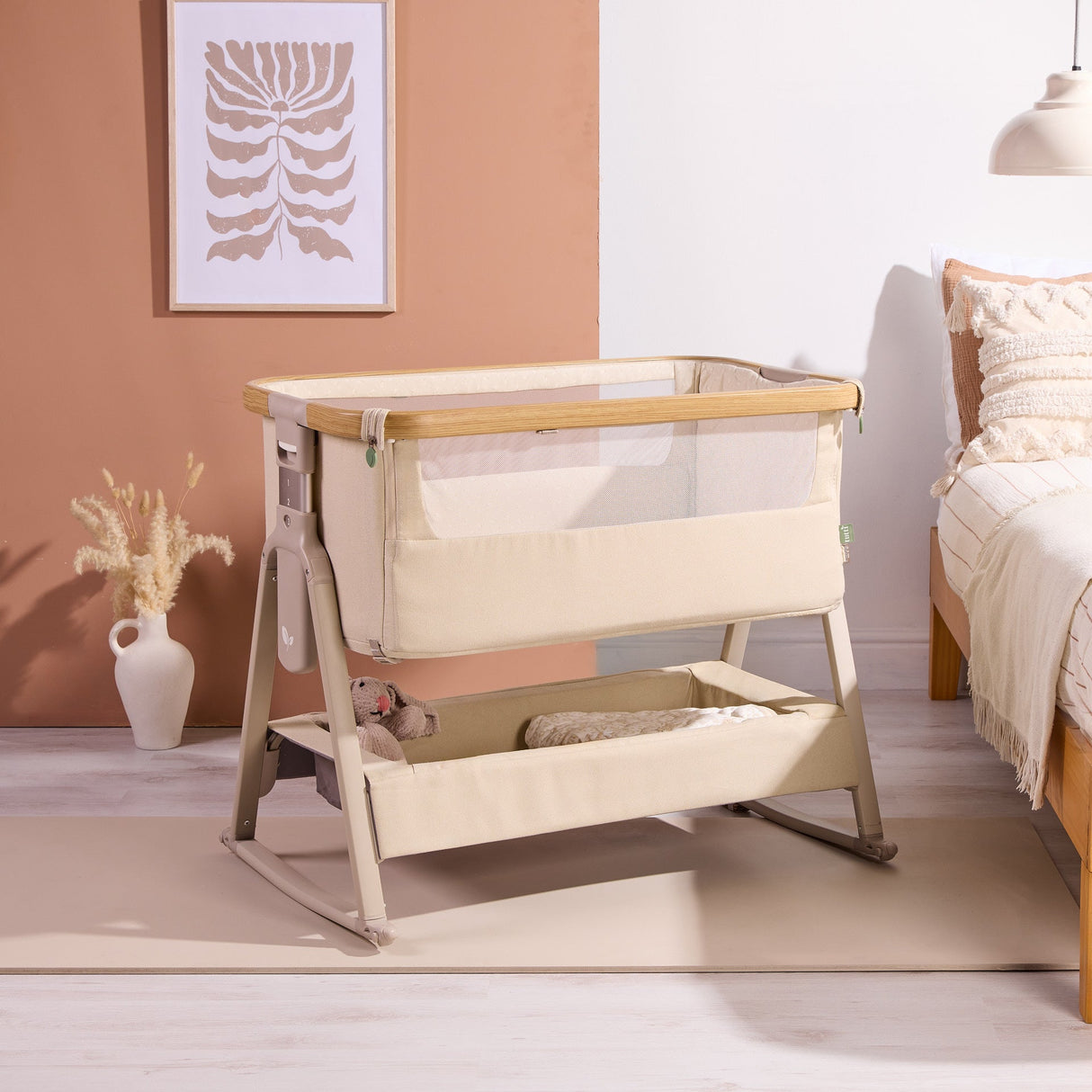 Tutti BambiniCozee Air 2 Bedside Crib - Toasted Oak & Sand