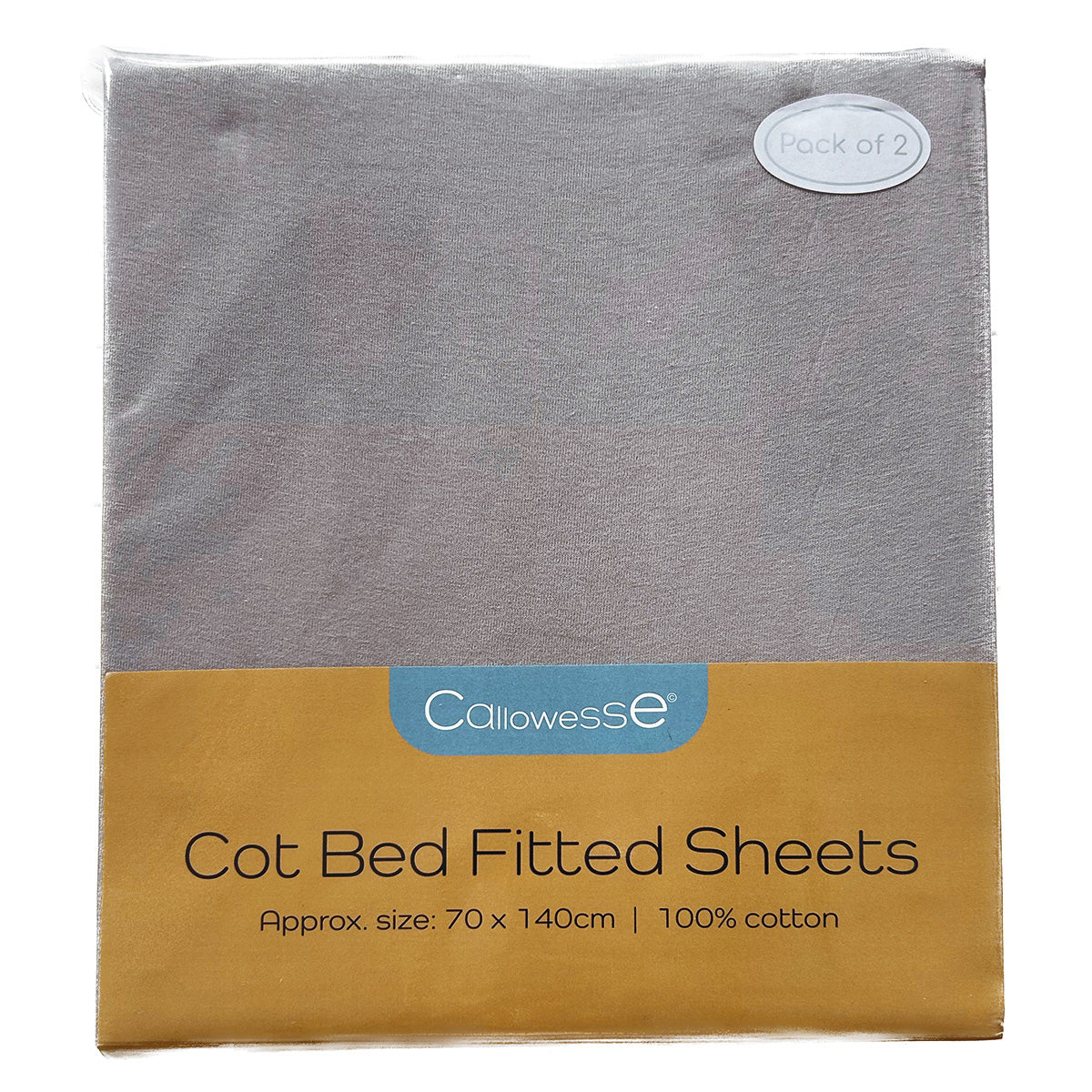 Callowesse Cotton Cot Bed Fitted Sheets 70x140cm (2 Pack) - Grey
