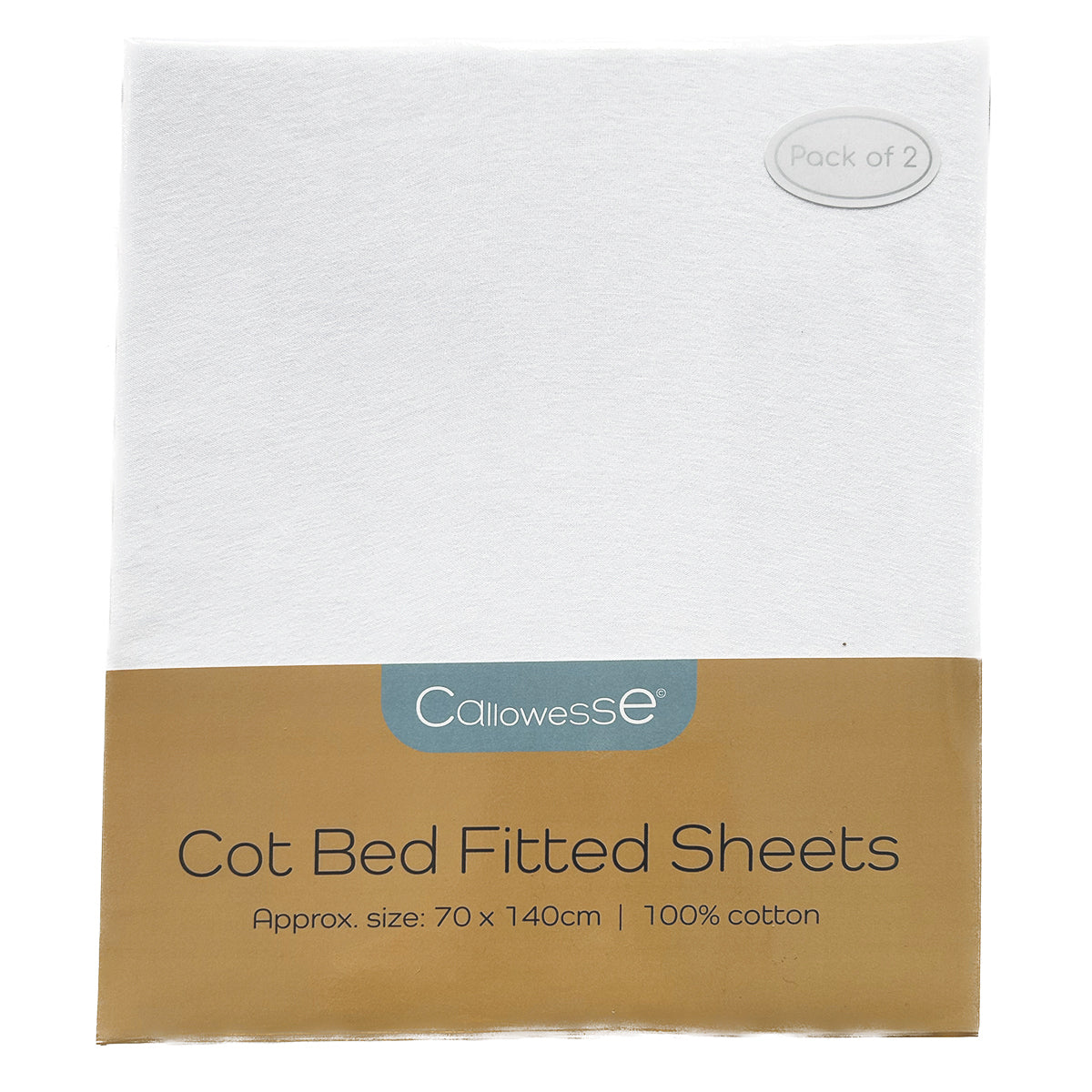 Callowesse Cotton Cot Bed Fitted Sheets 70x140cm (2 Pack) - White