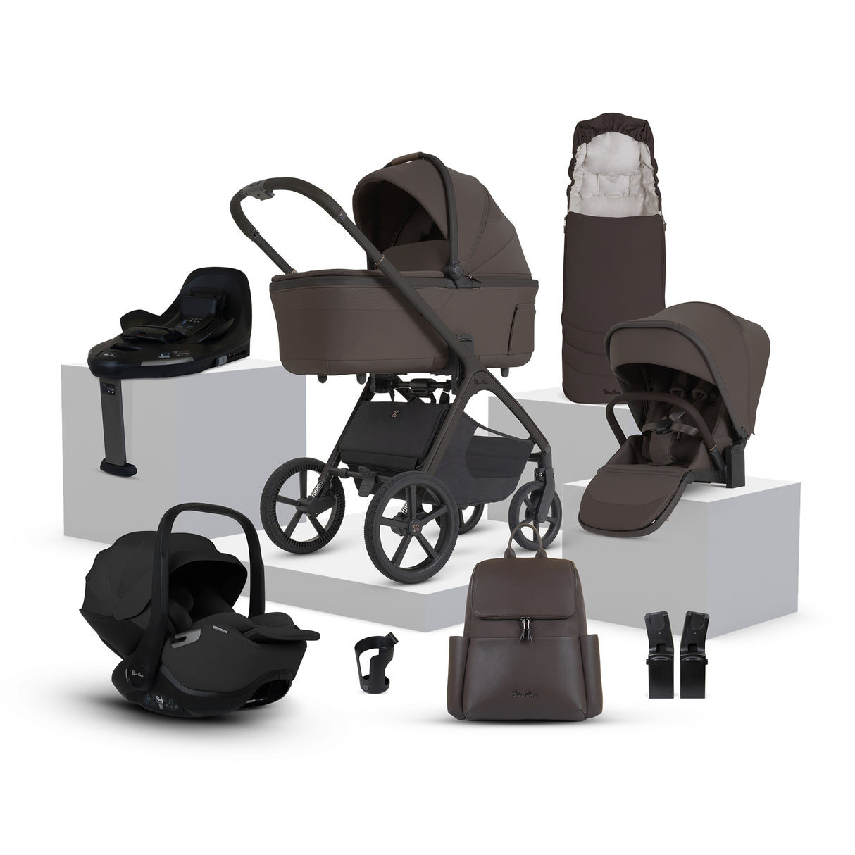 Silver Cross Cove 2 Ultimate Bundle with Glide Plus 360 Infant Car Seat and ISOFIX Base Plus - Chocolate