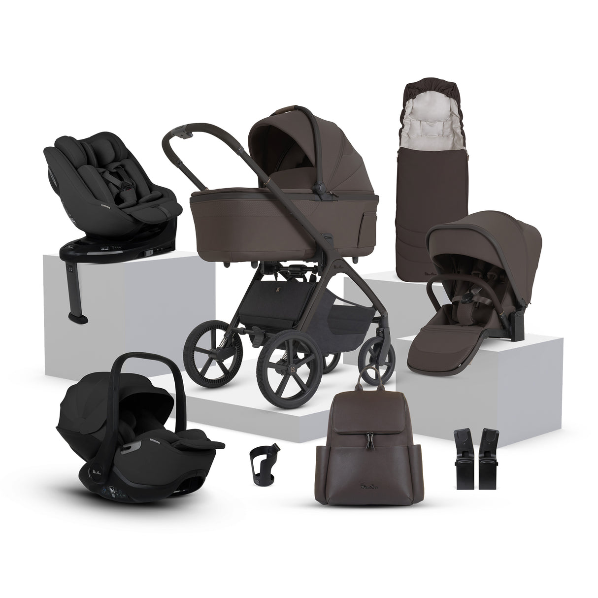 Silver Cross Cove 2 Ultimate Family Bundle with Glide Car Seat, Approach Car Seat and Base Plus - Chocolate