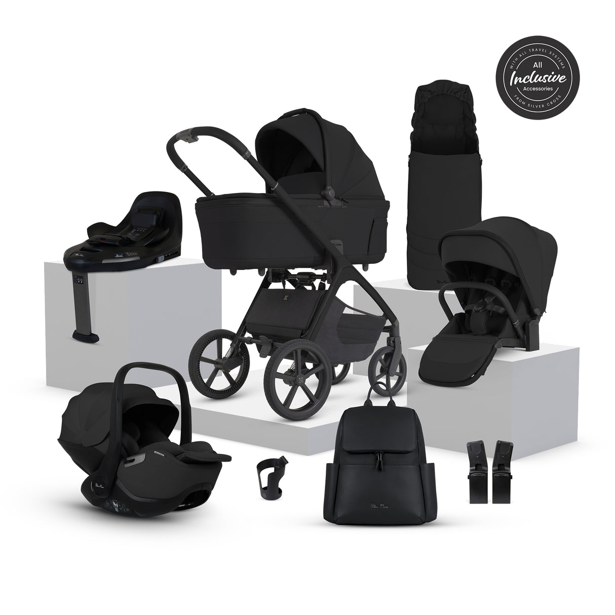 Silver Cross Cove 2 Ultimate Bundle with Glide Plus 360 Infant Car Seat and ISOFIX Base Plus - Onyx