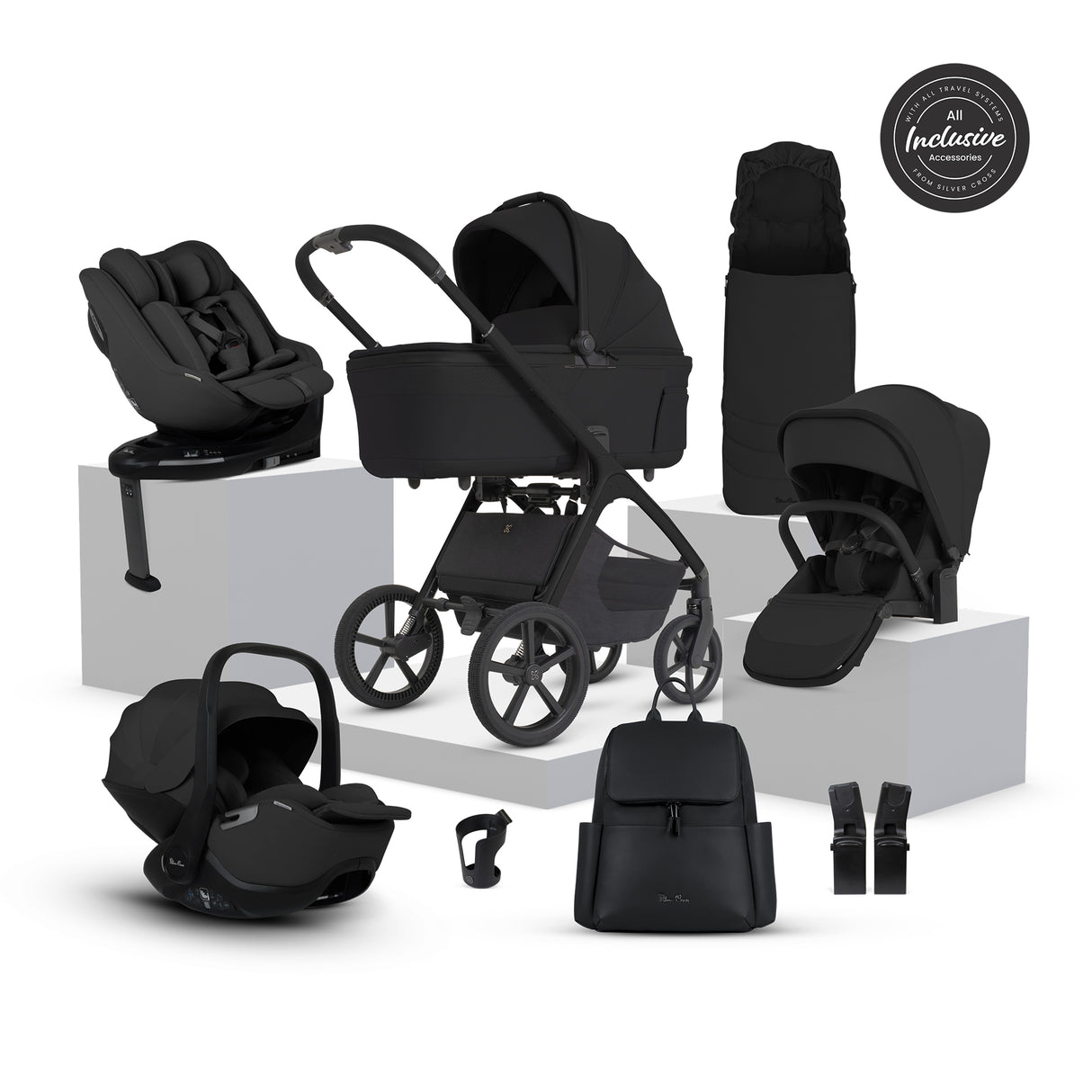 Silver Cross Cove 2 Ultimate Family Bundle with Glide Car Seat, Approach Car Seat and Base Plus - Onyx