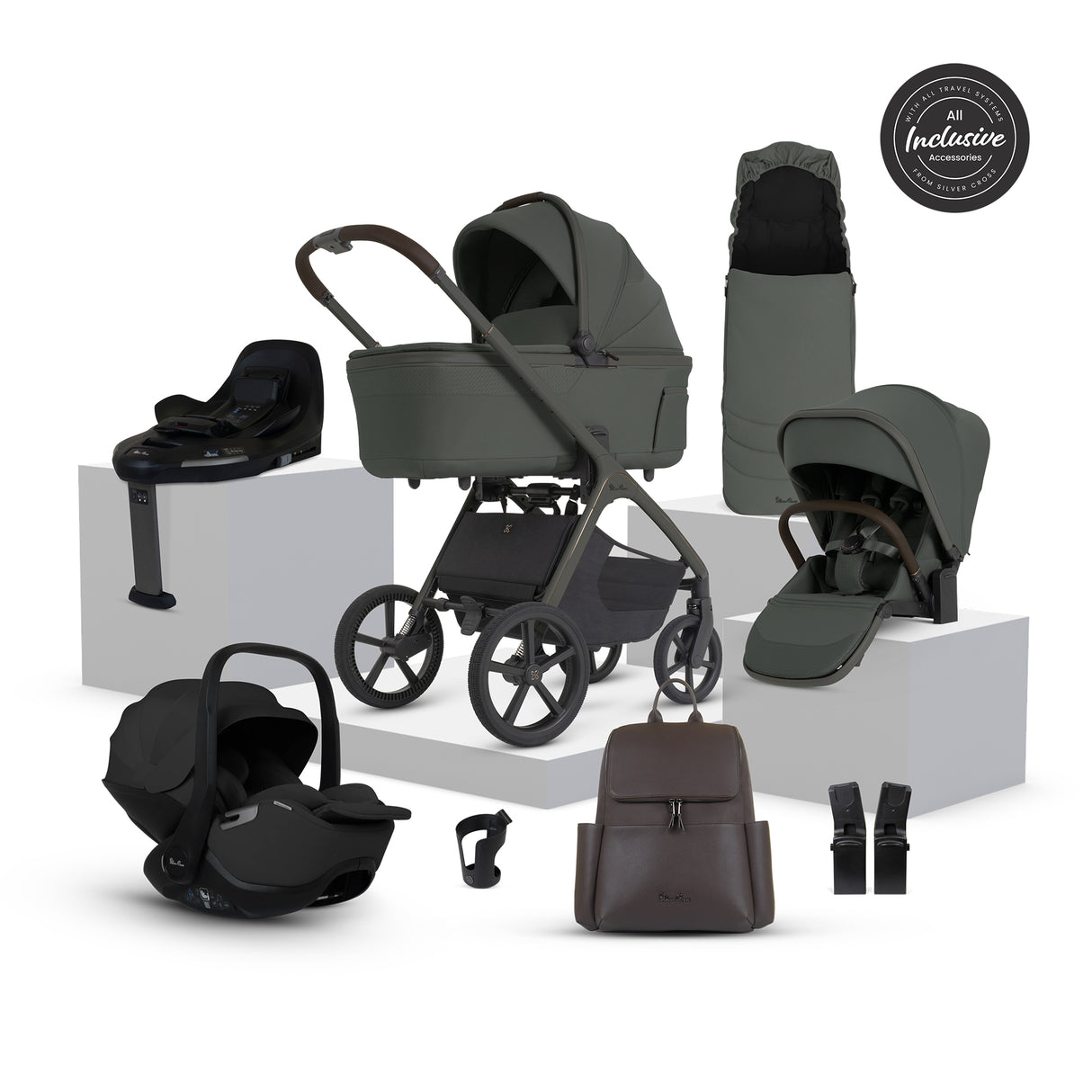 Silver Cross Cove 2 Ultimate Bundle with Glide Plus 360 Infant Car Seat and ISOFIX Base Plus - Pewter