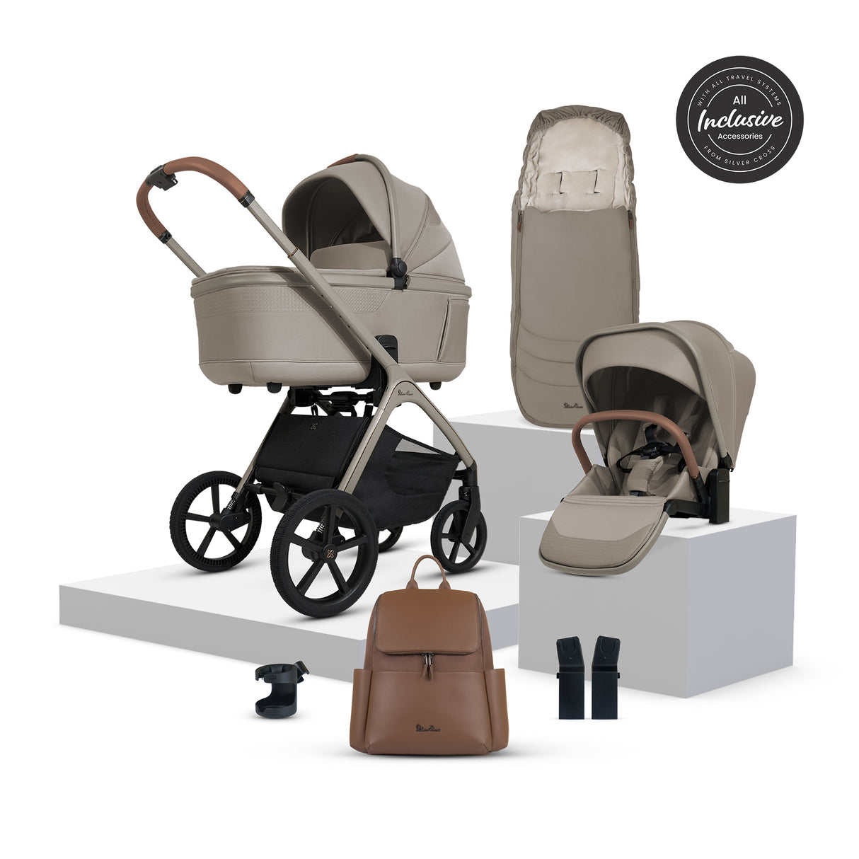 Silver Cross Cove Travel System with Maxi-Cosi Pebble 360 Pro2 & FamilyFix 360 Pro Base – Champagne