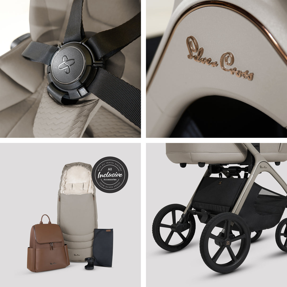 Silver Cross Cove Travel System with Maxi-Cosi Pebble 360 Pro2 & FamilyFix 360 Pro Base – Champagne