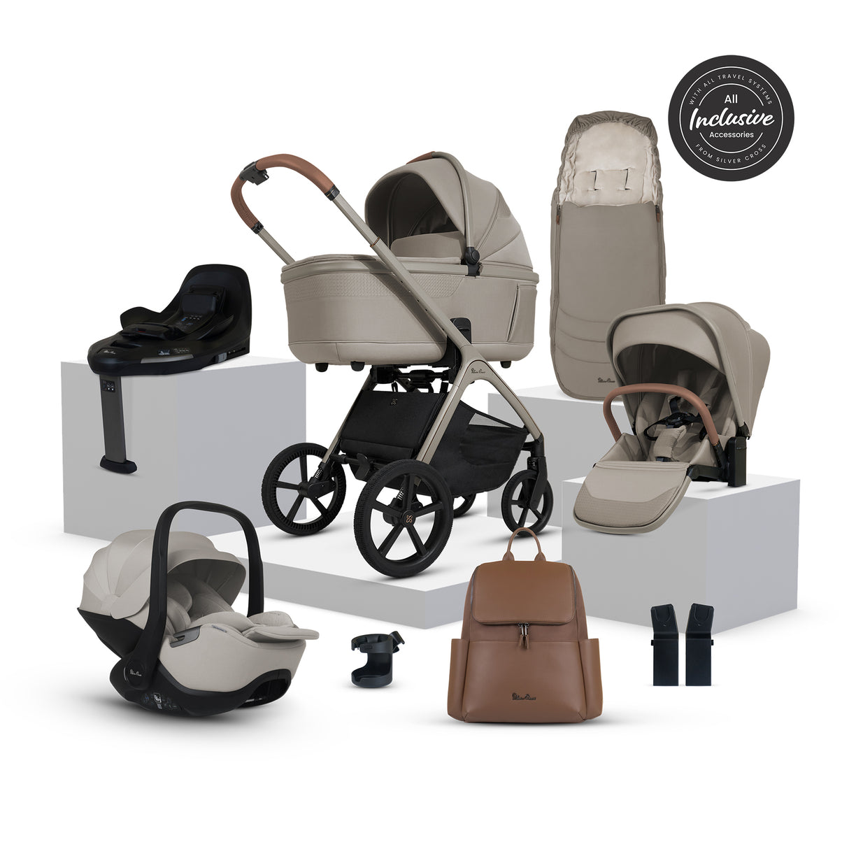 Silver Cross Cove Ultimate Travel System with Glide Plus 360 and ISOFIX Base - Champagne
