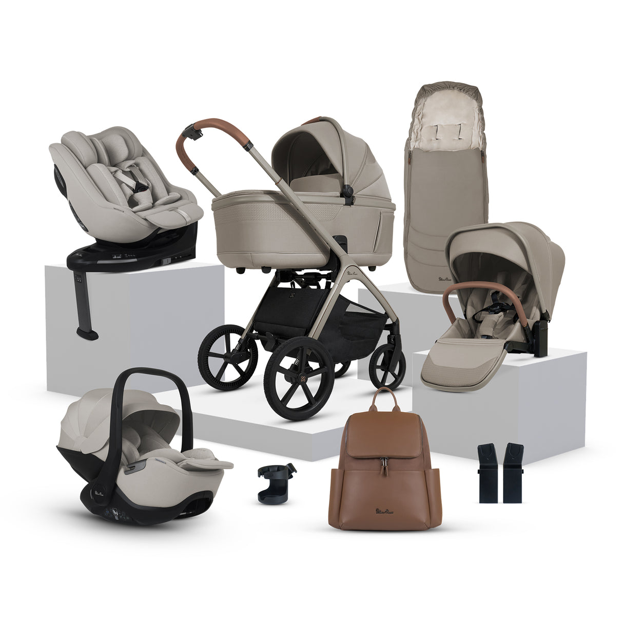 Silver Cross Cove Ultimate Family Travel System with Glide Plus 360, Approach Plus 360 Car Seat and ISOFIX Base - Champagne