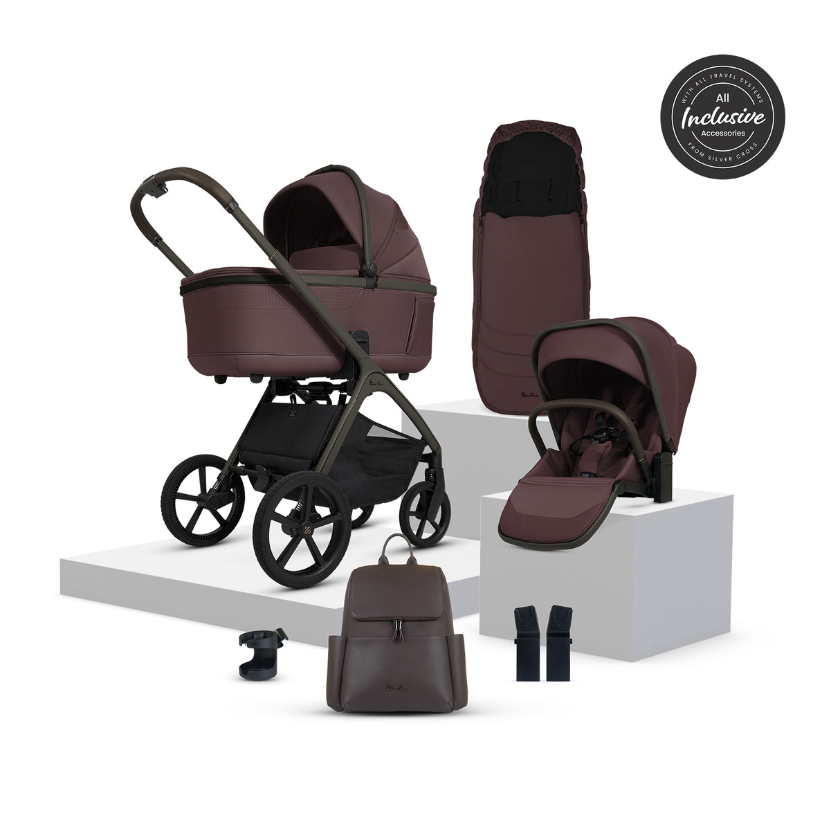 Silver Cross Cove Pushchair Bundle with Accessories - Damson