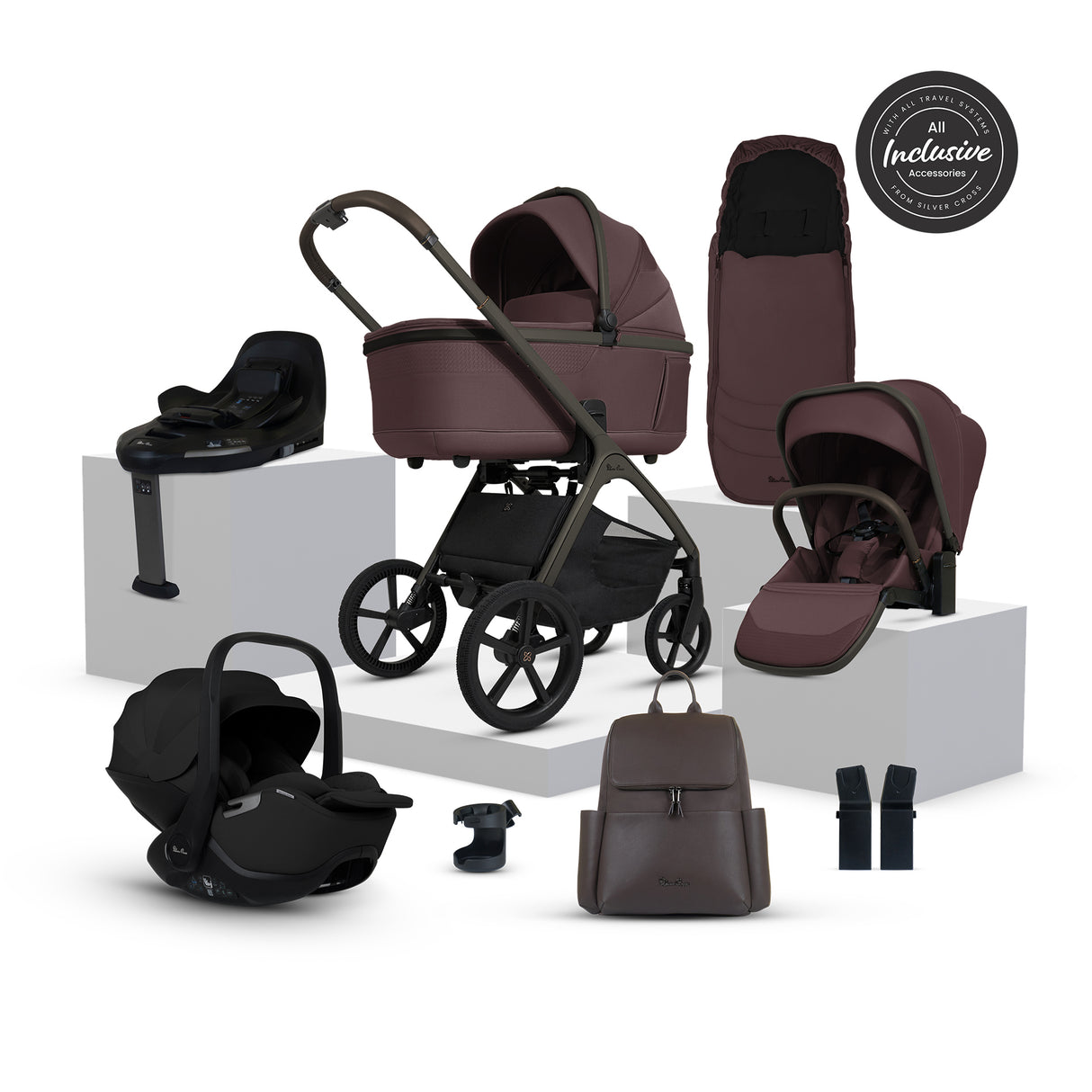 Silver Cross Cove Ultimate Travel System with Glide Plus 360 and ISOFIX Base - Damson