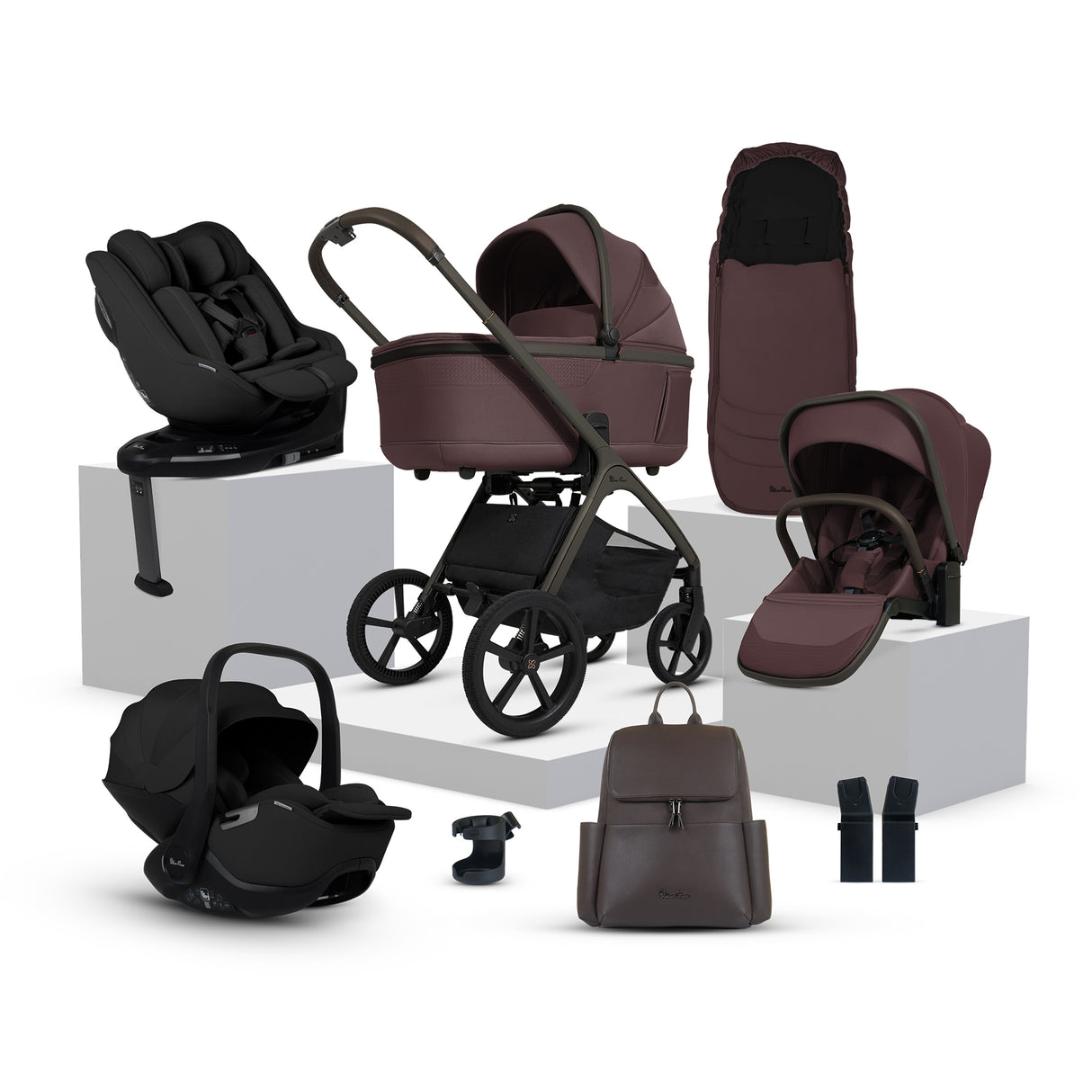 Silver Cross Cove Ultimate Family Travel System with Glide Plus 360, Approach Plus 360 Car Seat and ISOFIX Base - Damson