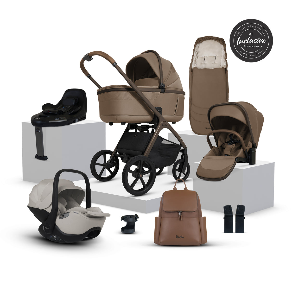 Silver Cross Cove Ultimate Travel System with Glide Plus 360 and ISOFIX Base - Maple