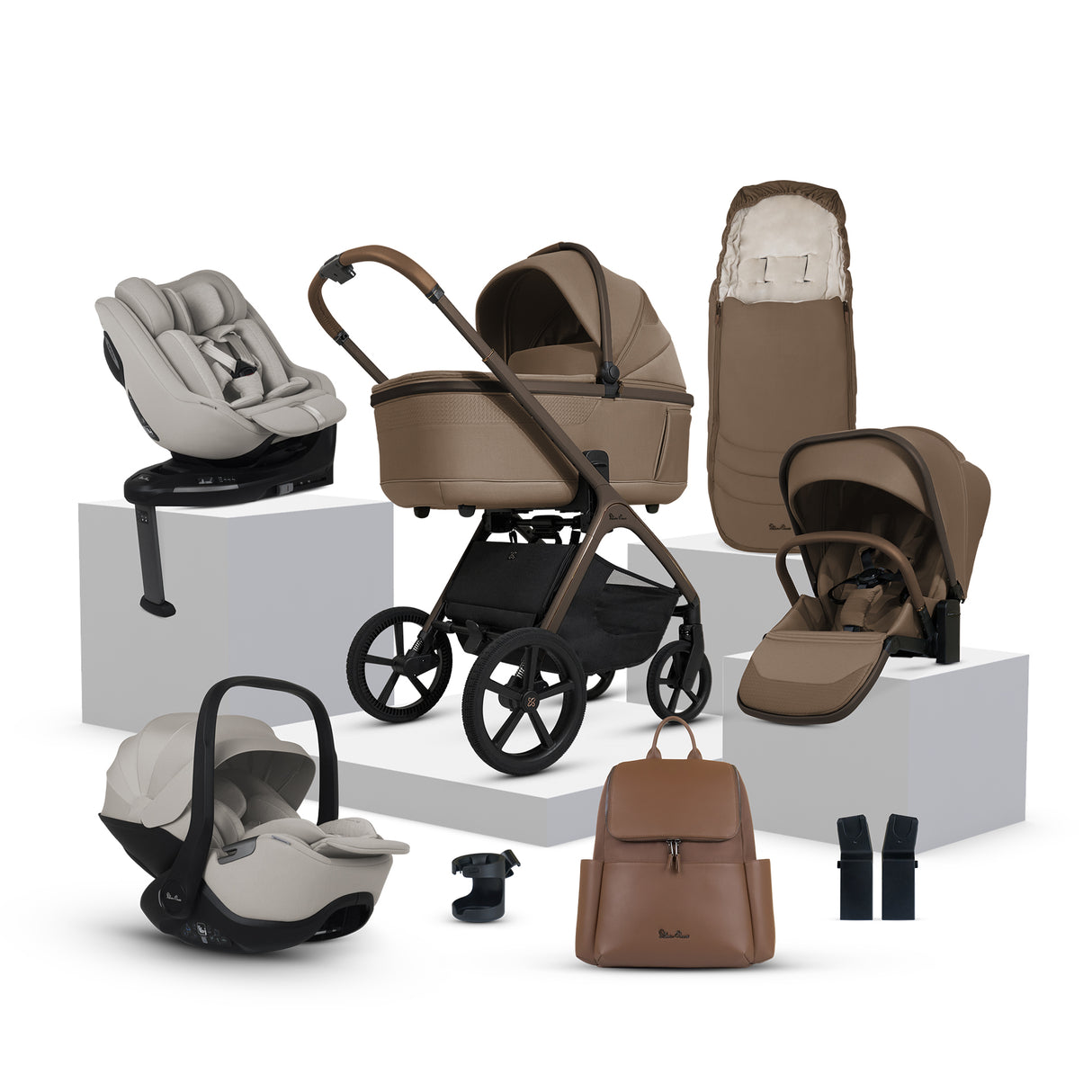 Silver Cross Cove Ultimate Family Travel System with Glide Plus 360, Approach Plus 360 Car Seat and ISOFIX Base - Maple
