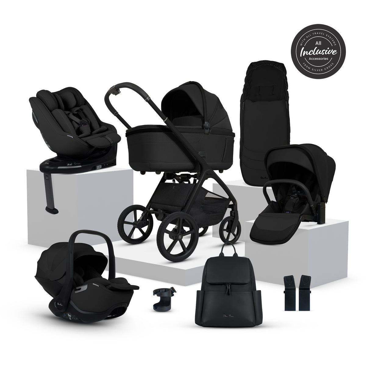 Silver Cross Cove Ultimate Family Travel System with Glide Plus 360, Approach Plus 360 Car Seat and ISOFIX Base - Onyx