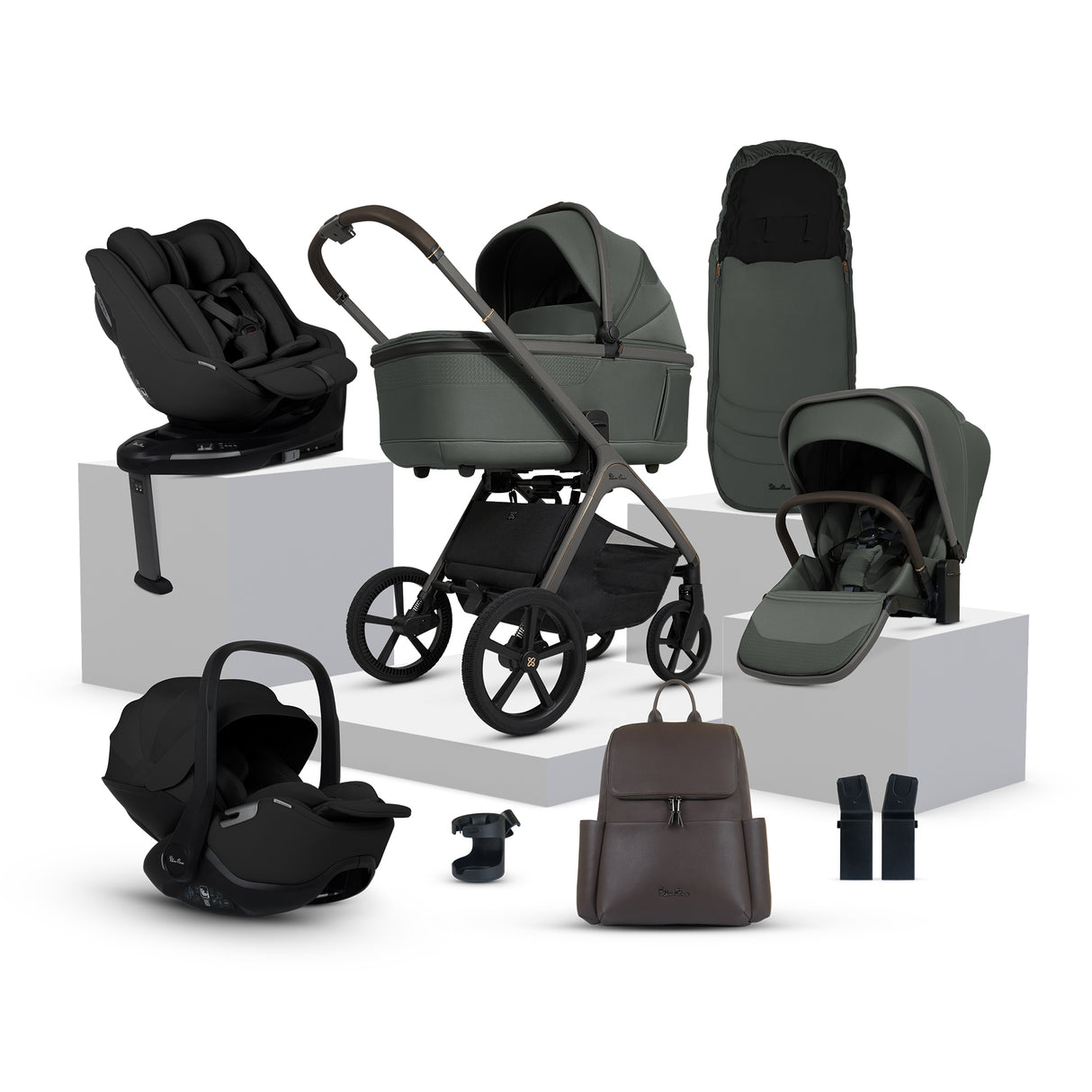 Silver Cross Cove Ultimate Family Travel System with Glide Plus 360, Approach Plus 360 Car Seat and ISOFIX Base - Pewter