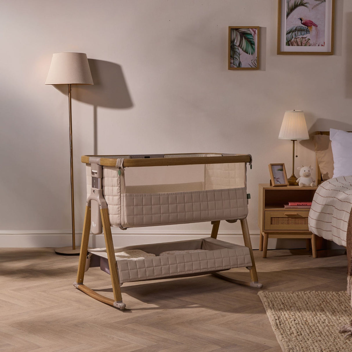 Tutti Bambini Cozee Sense Bedside Crib - Toasted Oak & Sand