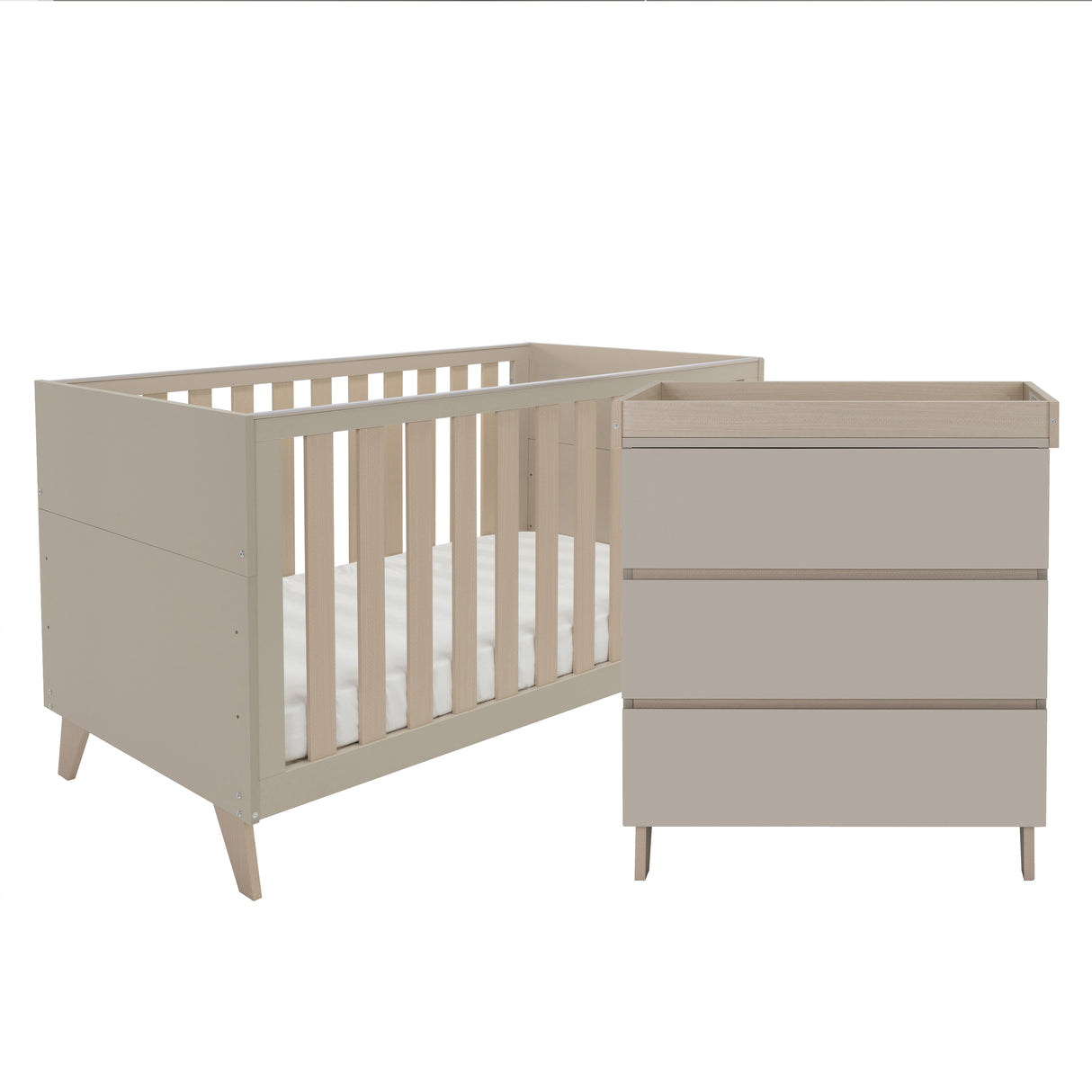 Babymore Dante 2 Piece Nursery Furniture Set with Cot bed and Chest Changer - Cashmere