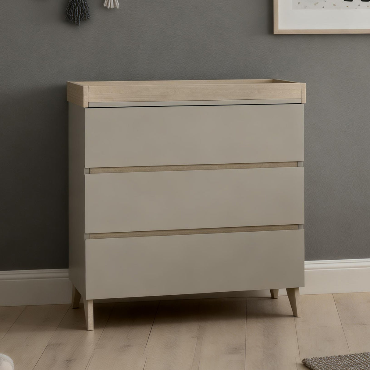 Babymore Dante 2 Piece Nursery Furniture Set with Cot bed and Chest Changer - Cashmere