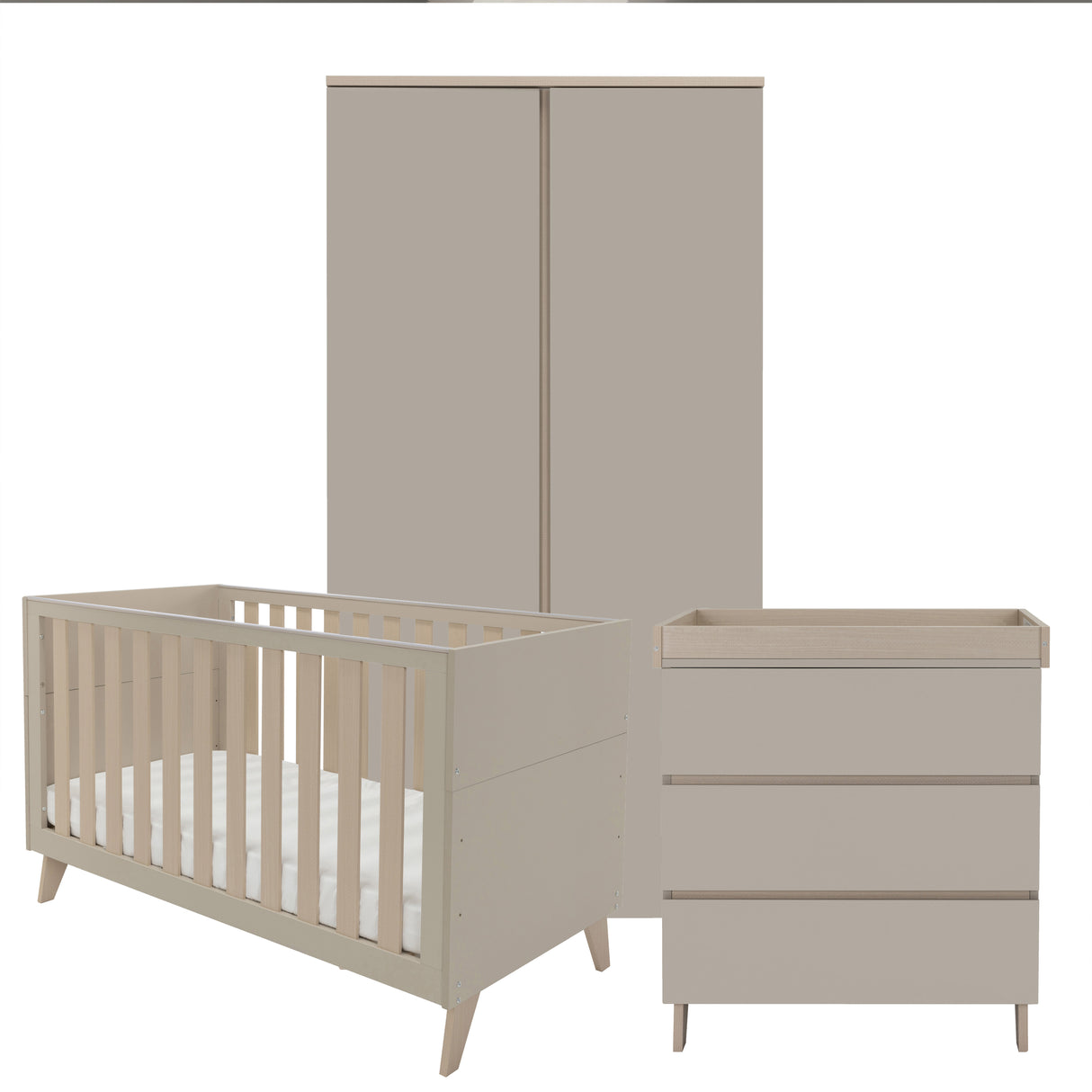 Babymore Dante 3 Piece Nursery Room Set with Cot bed, Chest Changer and Wardrobe - Cashmere