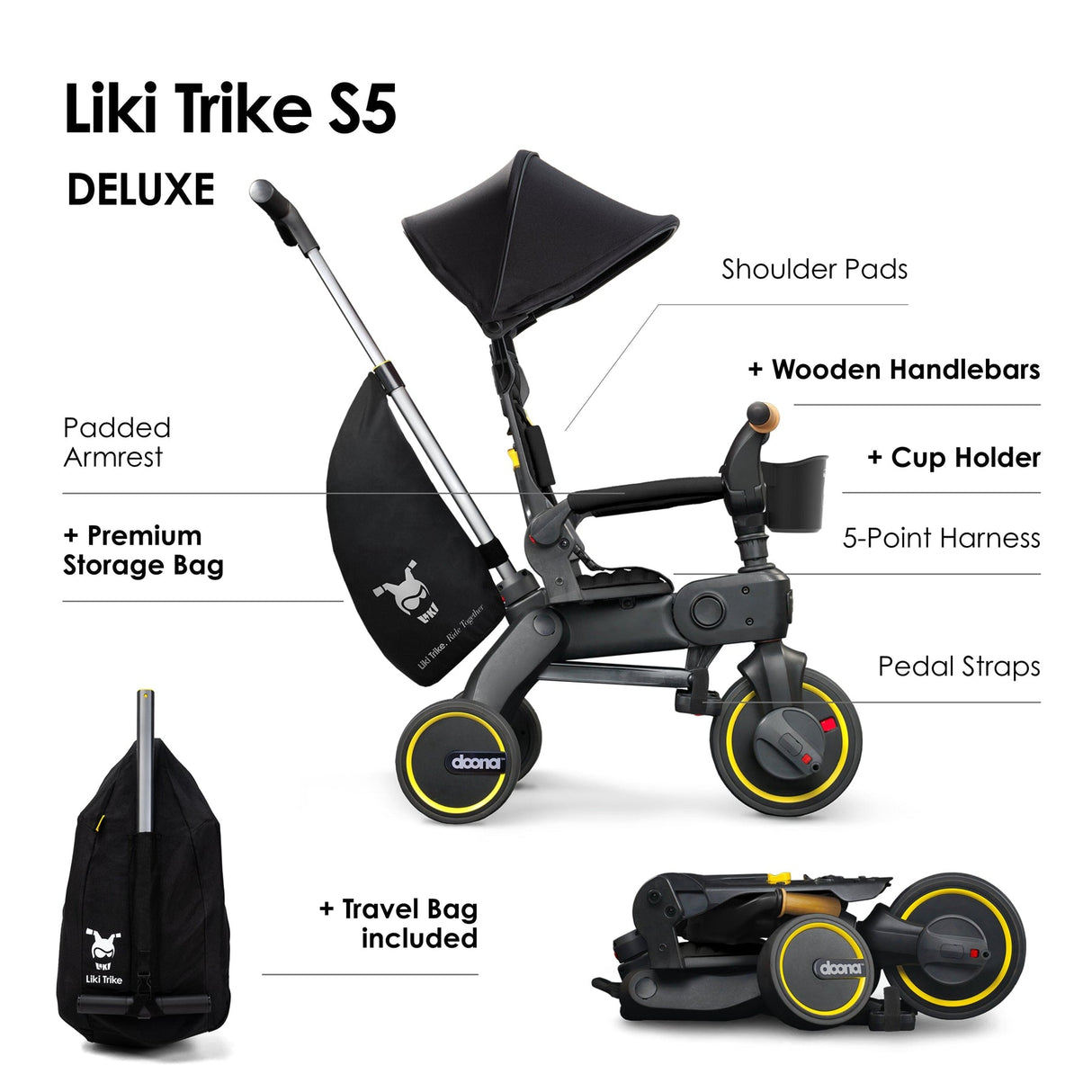 Doona Liki S5 Push Along 5-in-1 Trike / Bike - Nitro Black