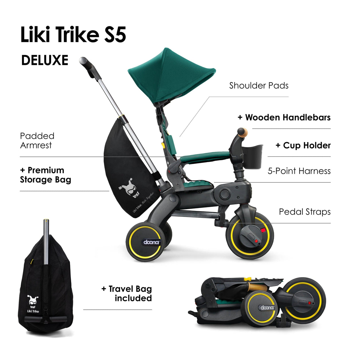 Doona Liki S5 Push Along 5-in-1 Trike / Bike - Racing Green