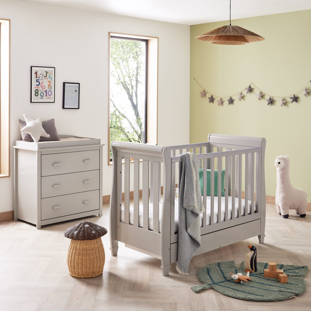 Babymore Eva 2 Piece Nursery Furniture Set with Cot Bed and Dresser - Grey