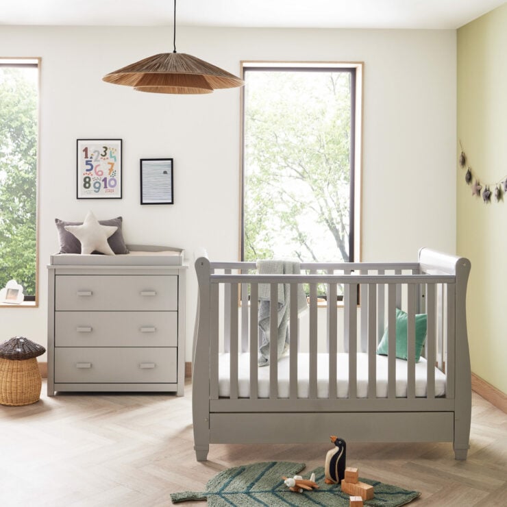 Babymore Eva 2 Piece Nursery Furniture Set with Cot Bed and Dresser - Grey