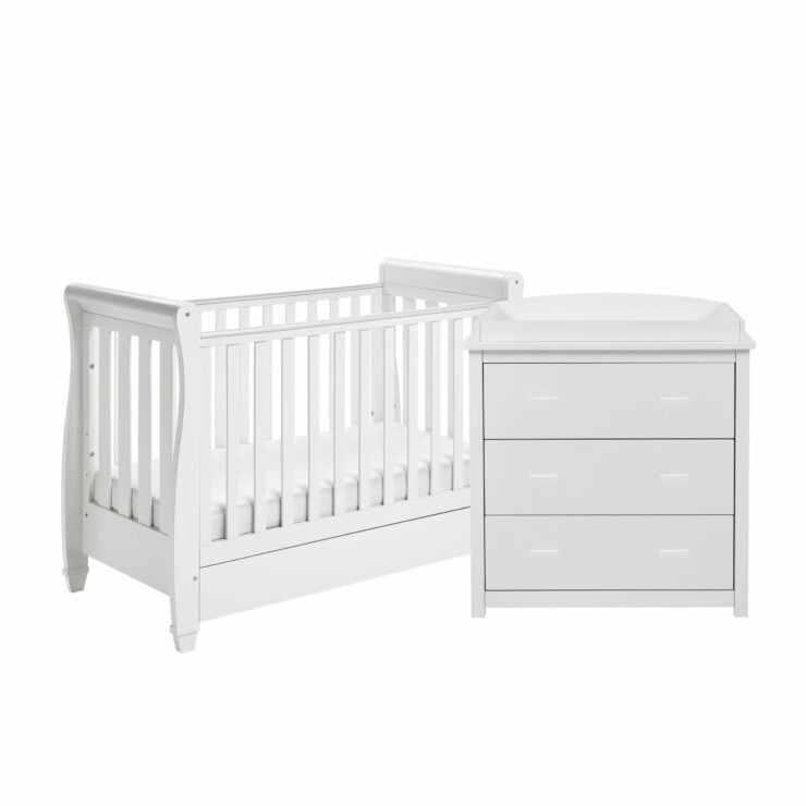 Babymore Eva 2 Piece Nursery Furniture Set with Cot Bed and Dresser - White