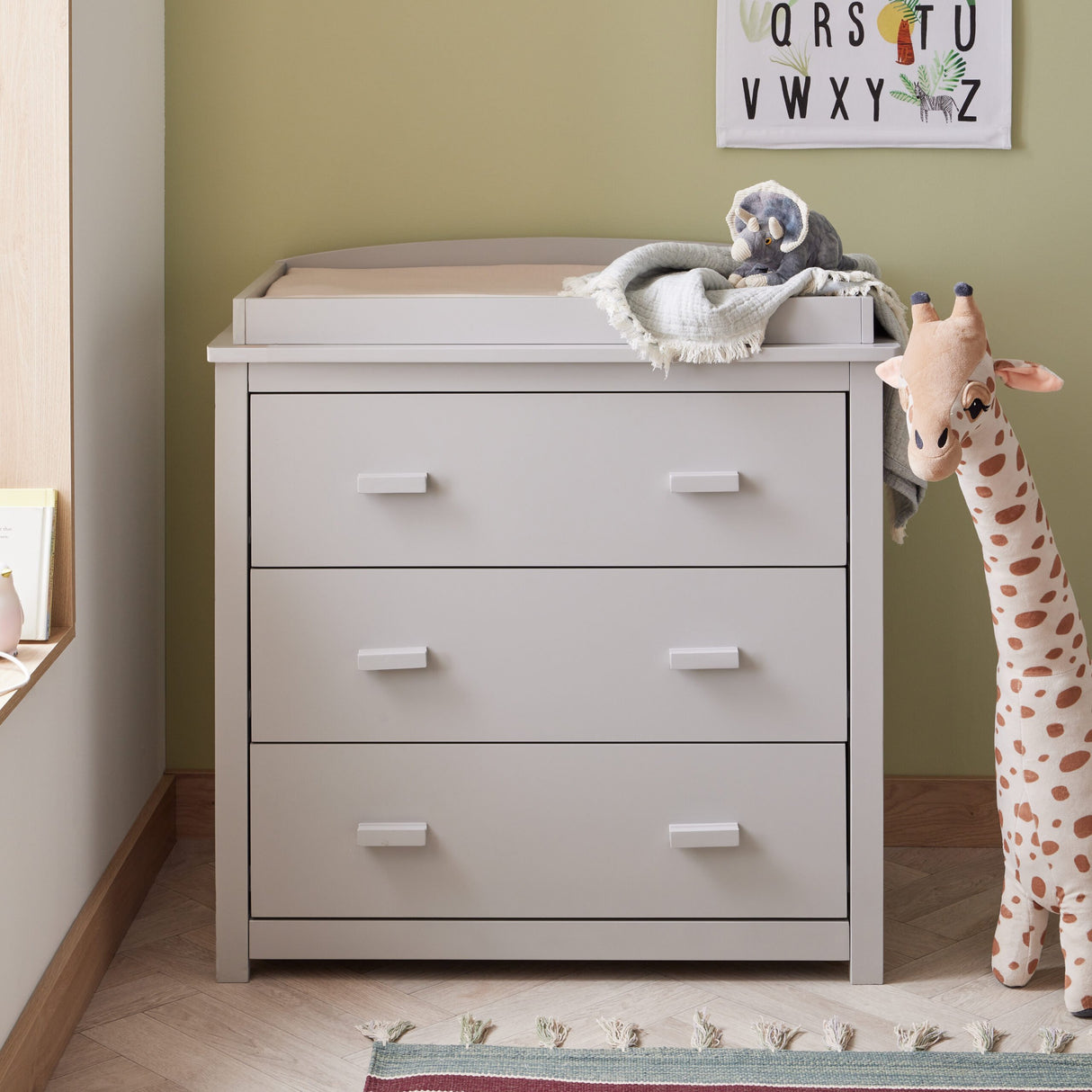 Babymore Eva 3 Piece Nursery Furniture Set with Cot Bed, Dresser and Wardrobe - Grey