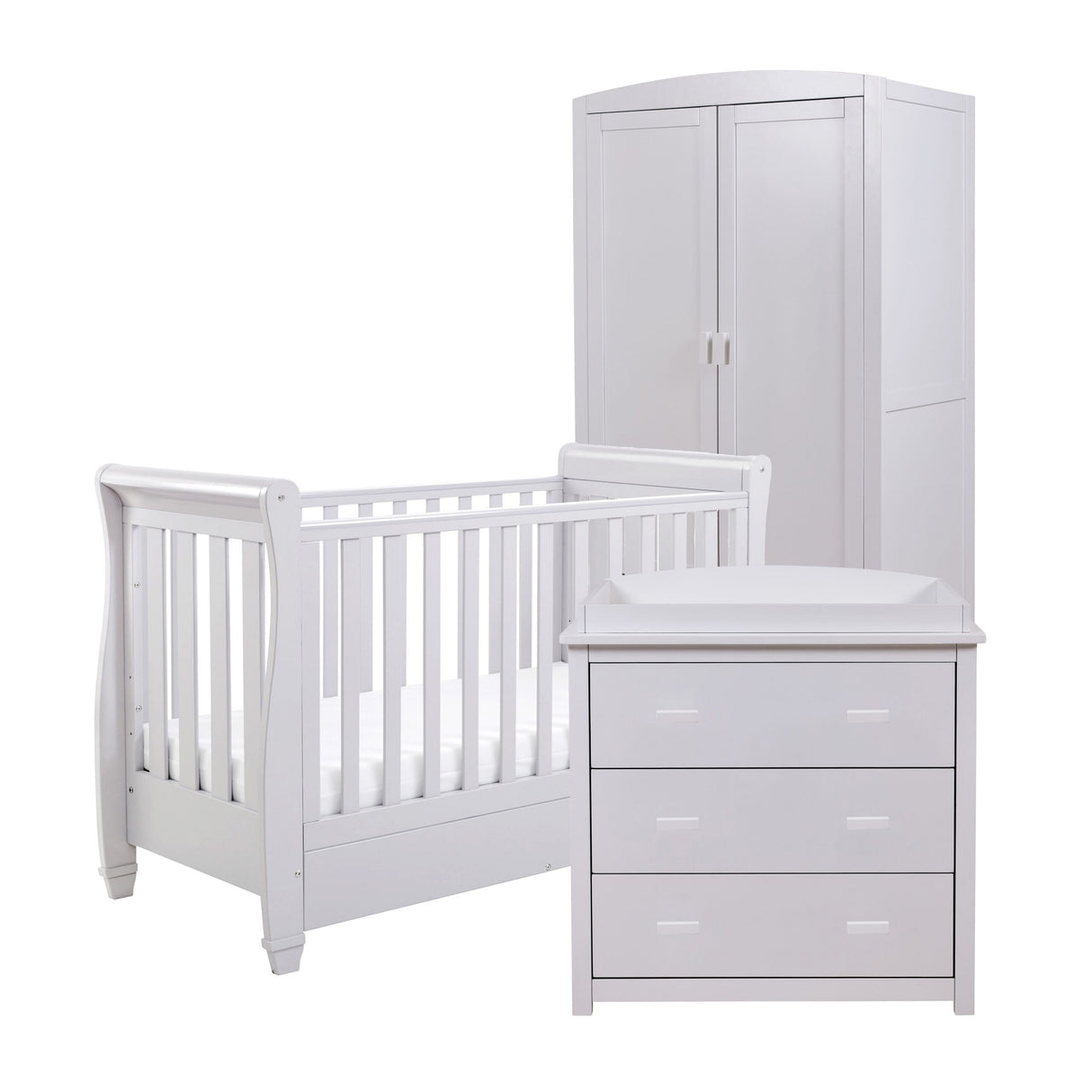 Babymore Eva 3 Piece Nursery Furniture Set with Cot Bed, Dresser and Wardrobe - Grey